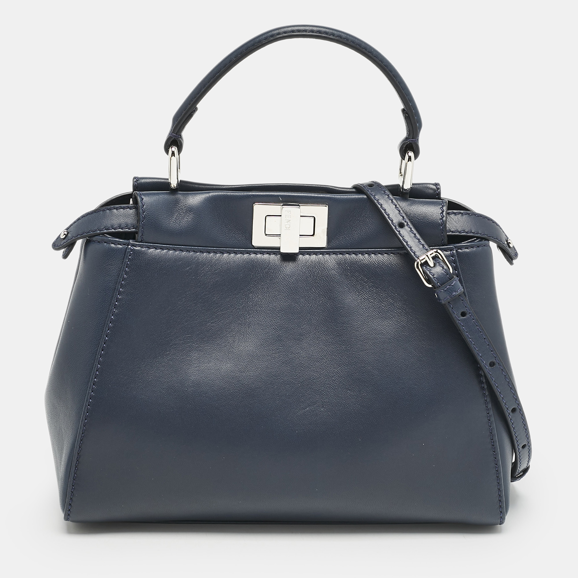 

Fendi Navy Blue Leather Mini Peekaboo Top Handle Bag