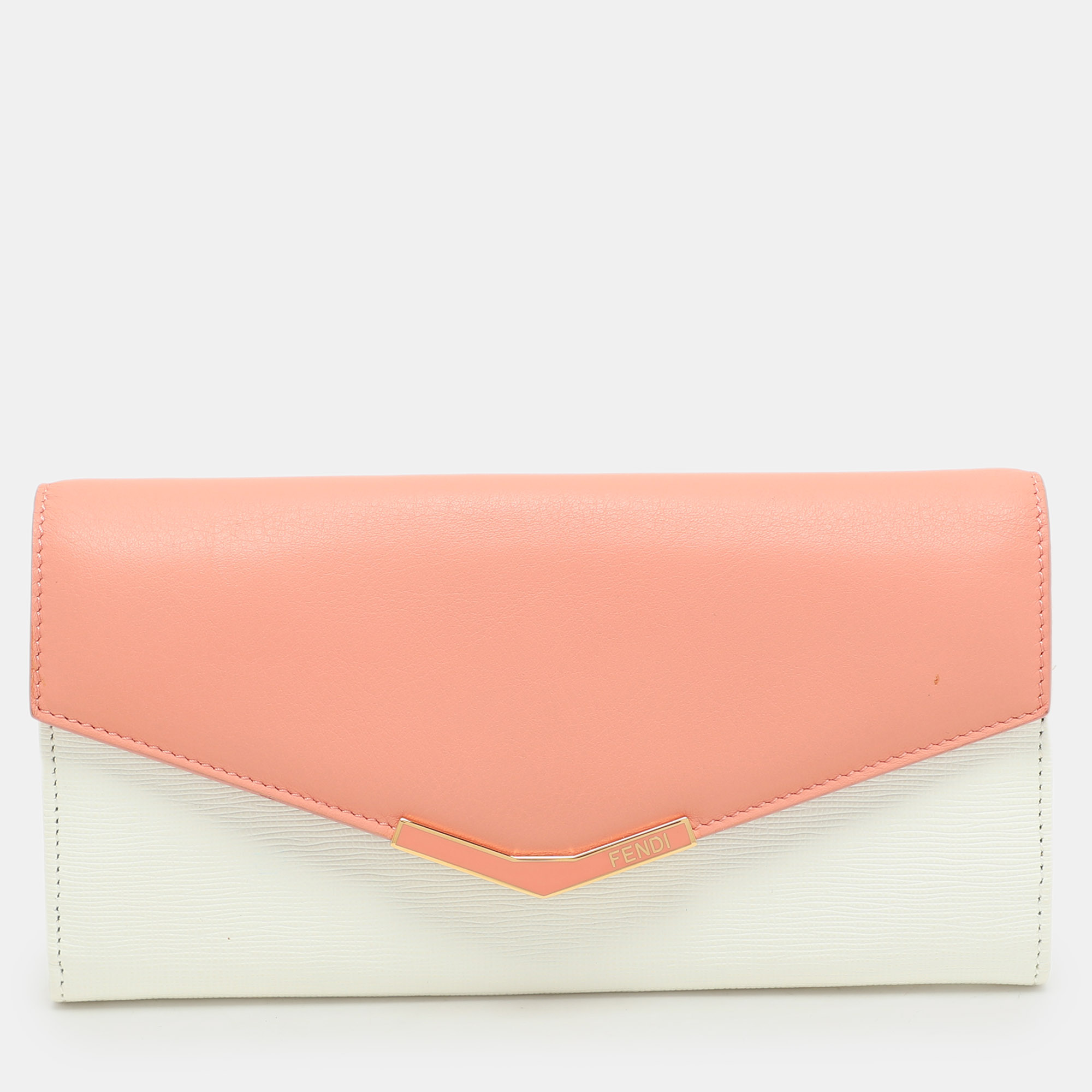 

Fendi White/Peach Leather 2Jours Continental Wallet