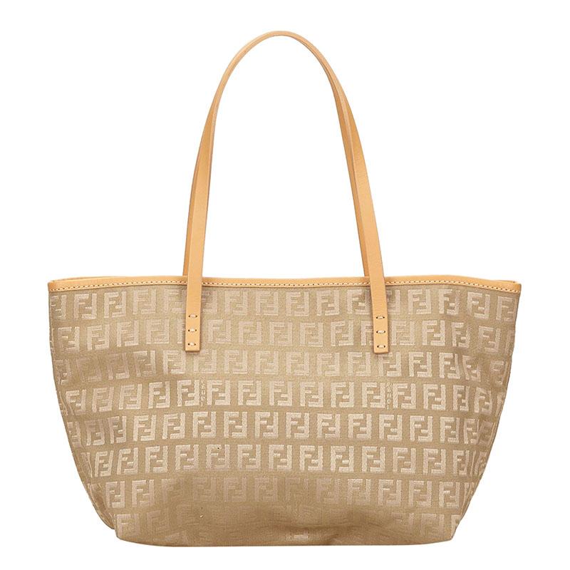 Pre Owned Fendi Beige Zucchino Canvas Small Roll Tote