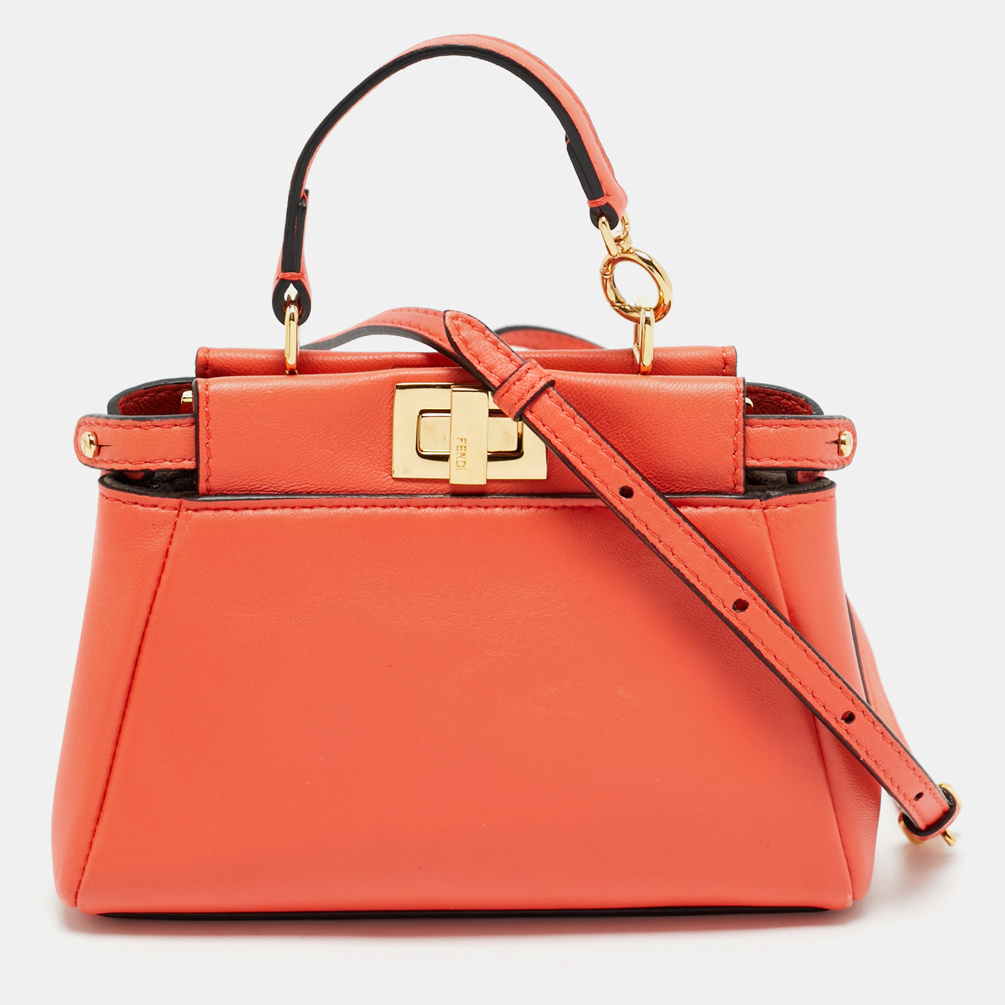 

Fendi Orange Leather Micro Peekaboo Crossbody Bag