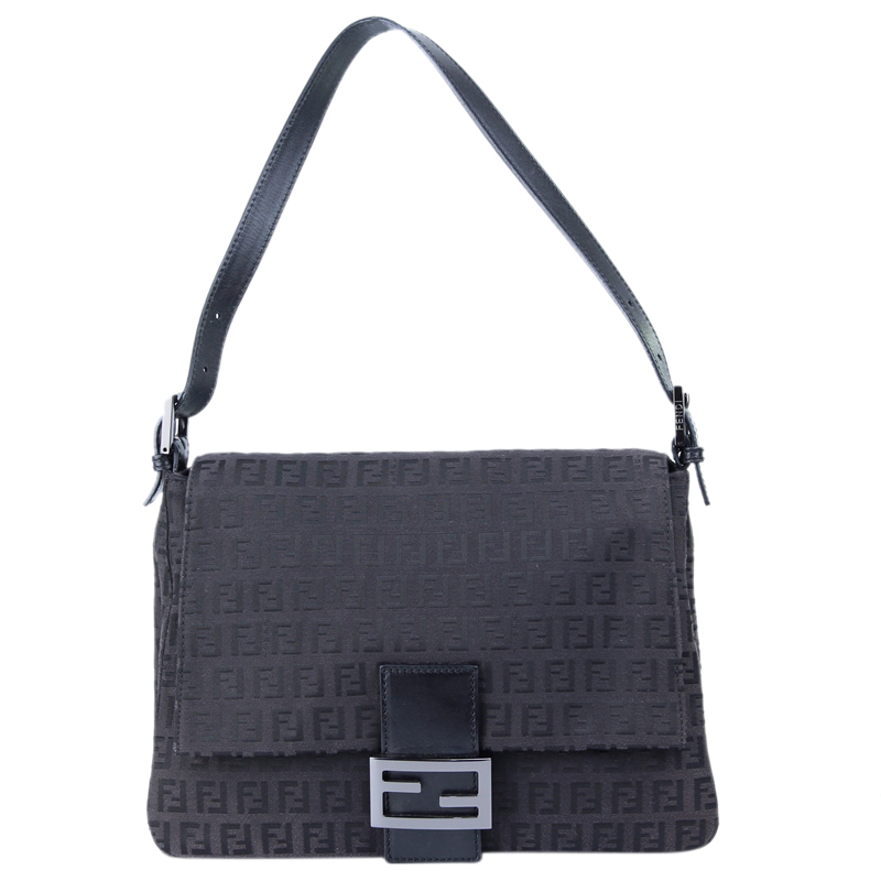 Pre Owned Fendi Black Zucchino Canvas Mama Forever Shoulder Bag