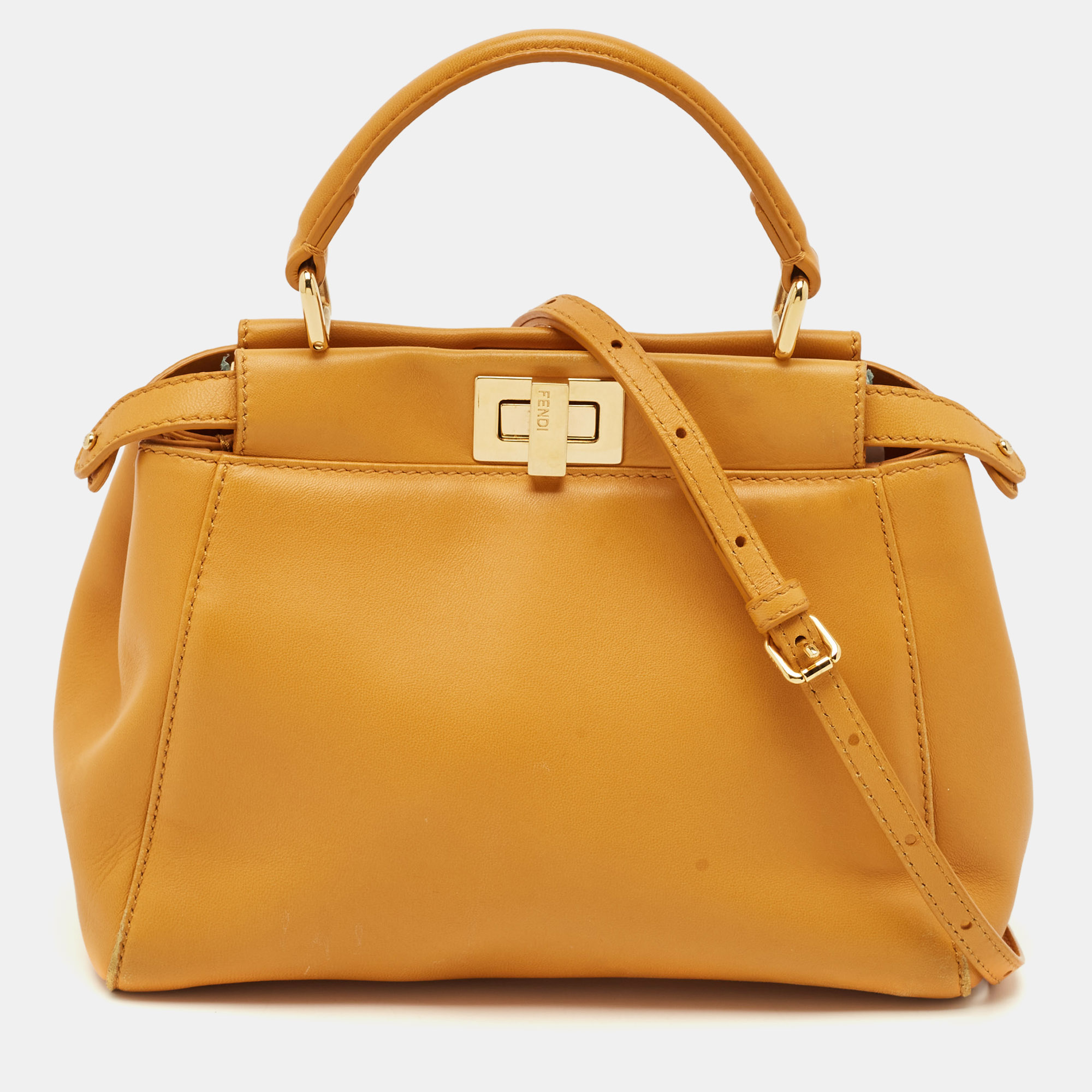 

Fendi Yellow Leather Mini Peekaboo Top Handle Bag