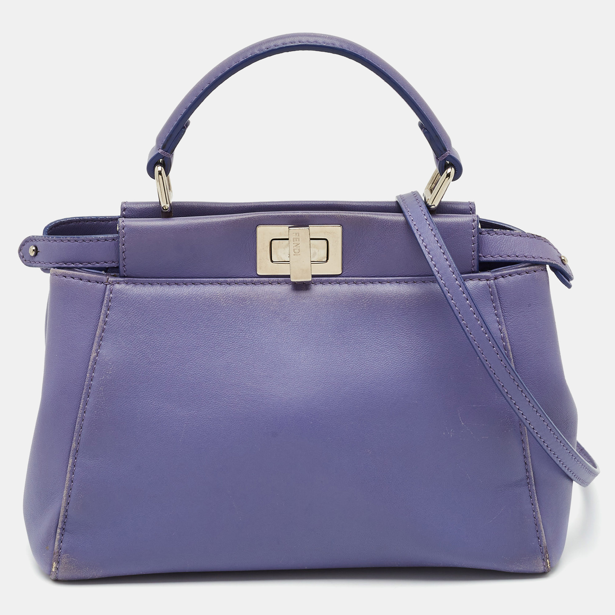 

Fendi Purple Leather Mini Peekaboo Top Handle Bag