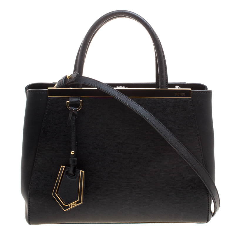 Pre Owned Fendi Black Leather Small 2Jours Tote