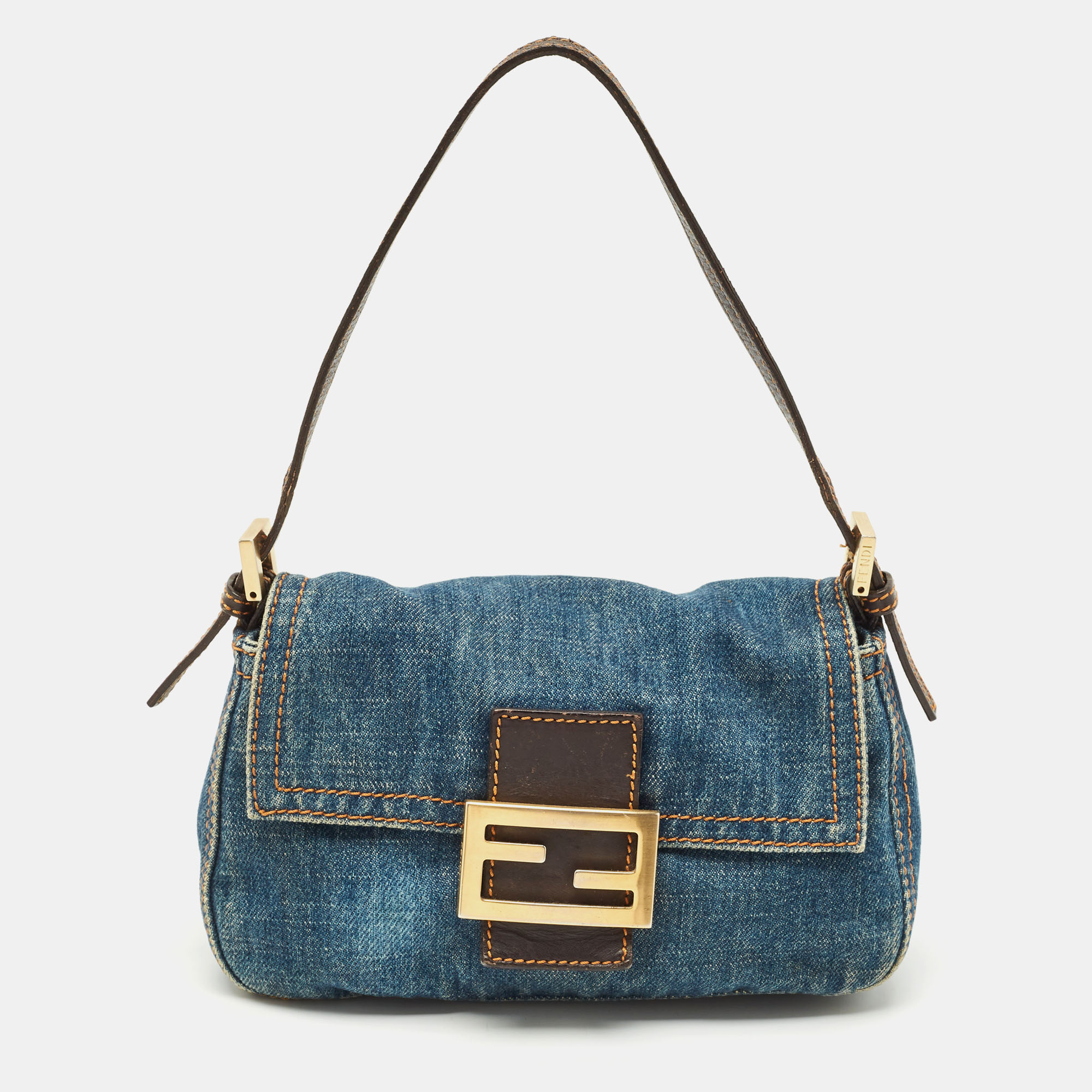 

Fendi Blue Denim Mini Mama Baguette Bag