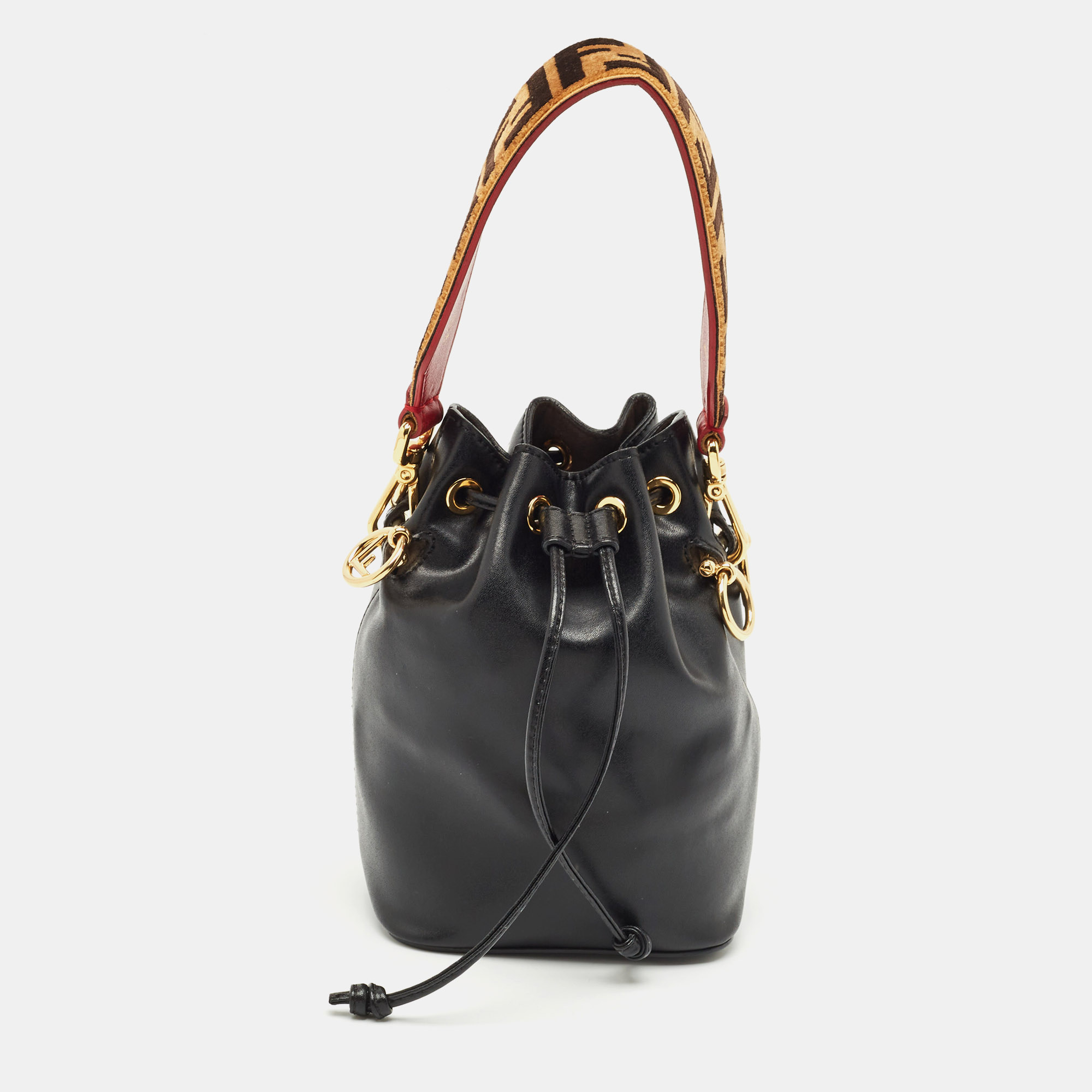 

Fendi Black Leather Mini Mon Tresor Drawstring Bucket Bag