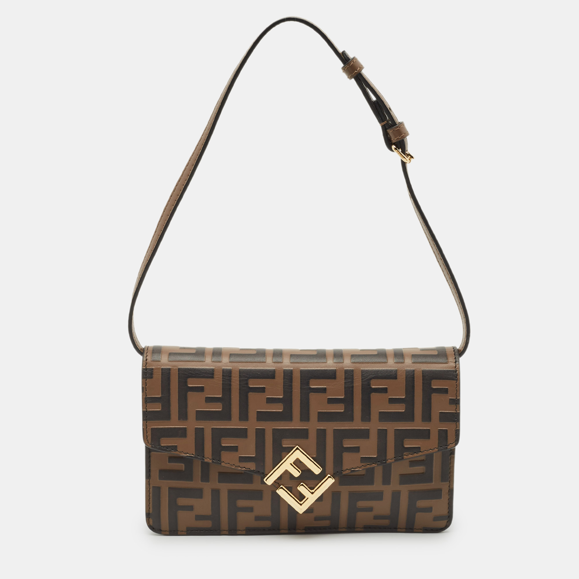 

Fendi Tobacco Zucca Leather FF Diamond Wallet On Chain, Brown