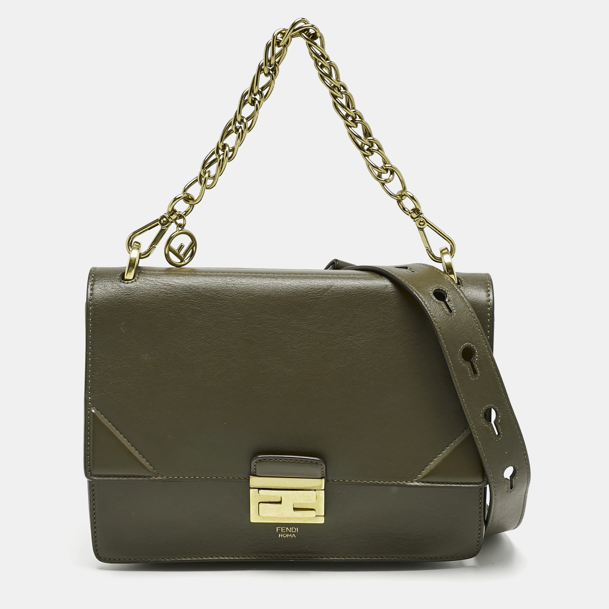 

Fendi Olive Green Leather Kan U Shoulder Bag