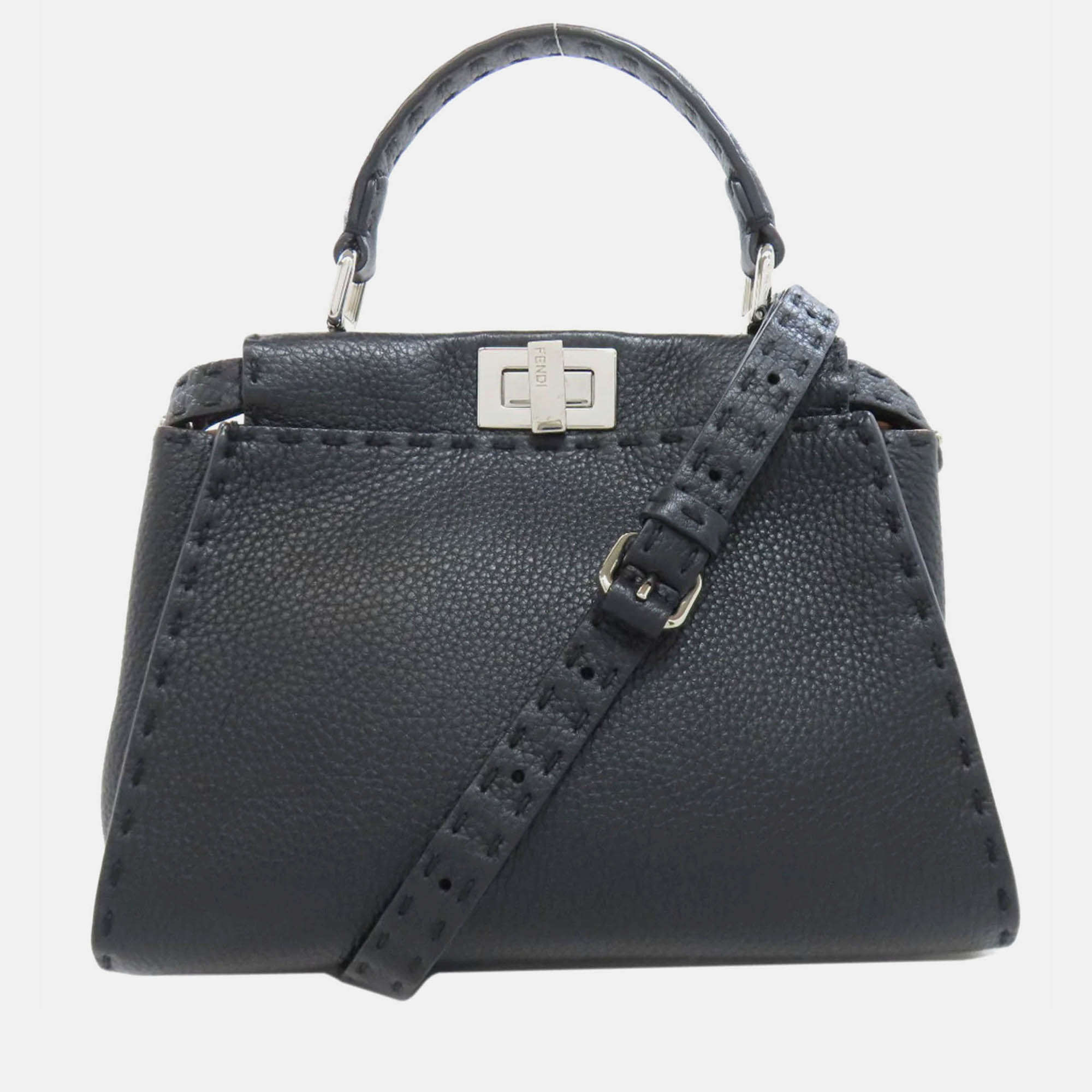 

Fendi Peekaboo Mini Selleria Handbag In Calf Leather, Black