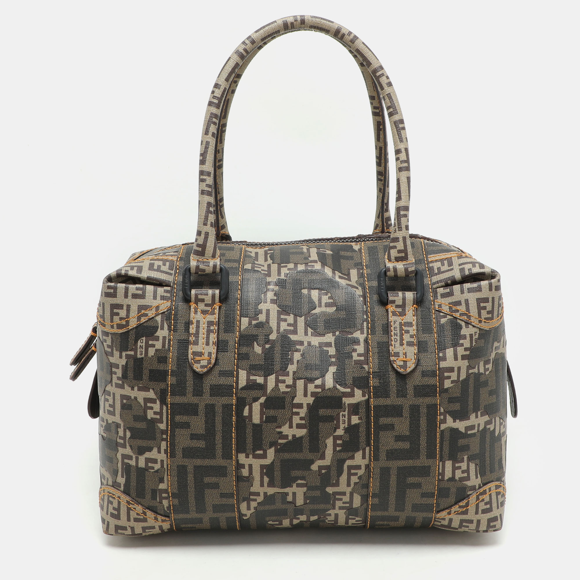 

Fendi Brown Zucca Camo Patchwork Coated Canvas Boston Bag