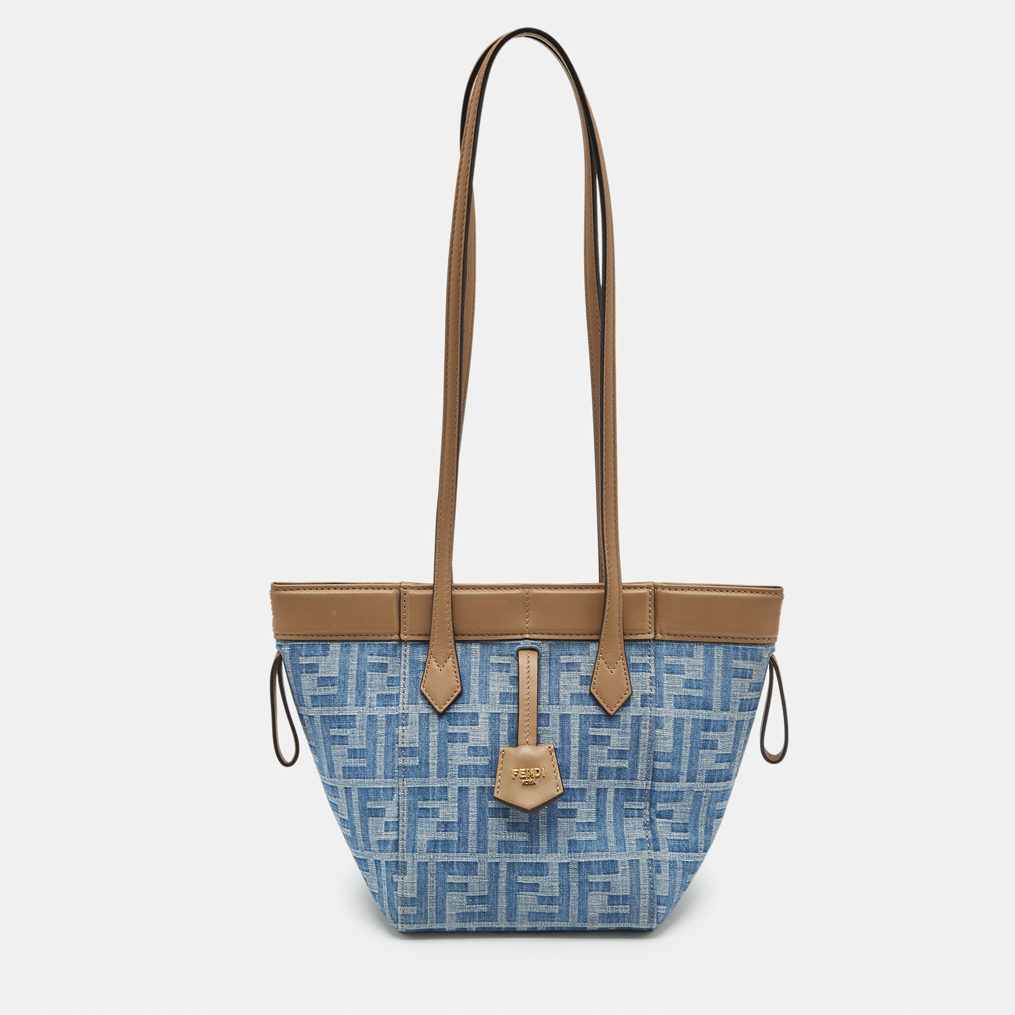 

Fendi Blue/Brown Denim FF and Leather Mini Origami Tote