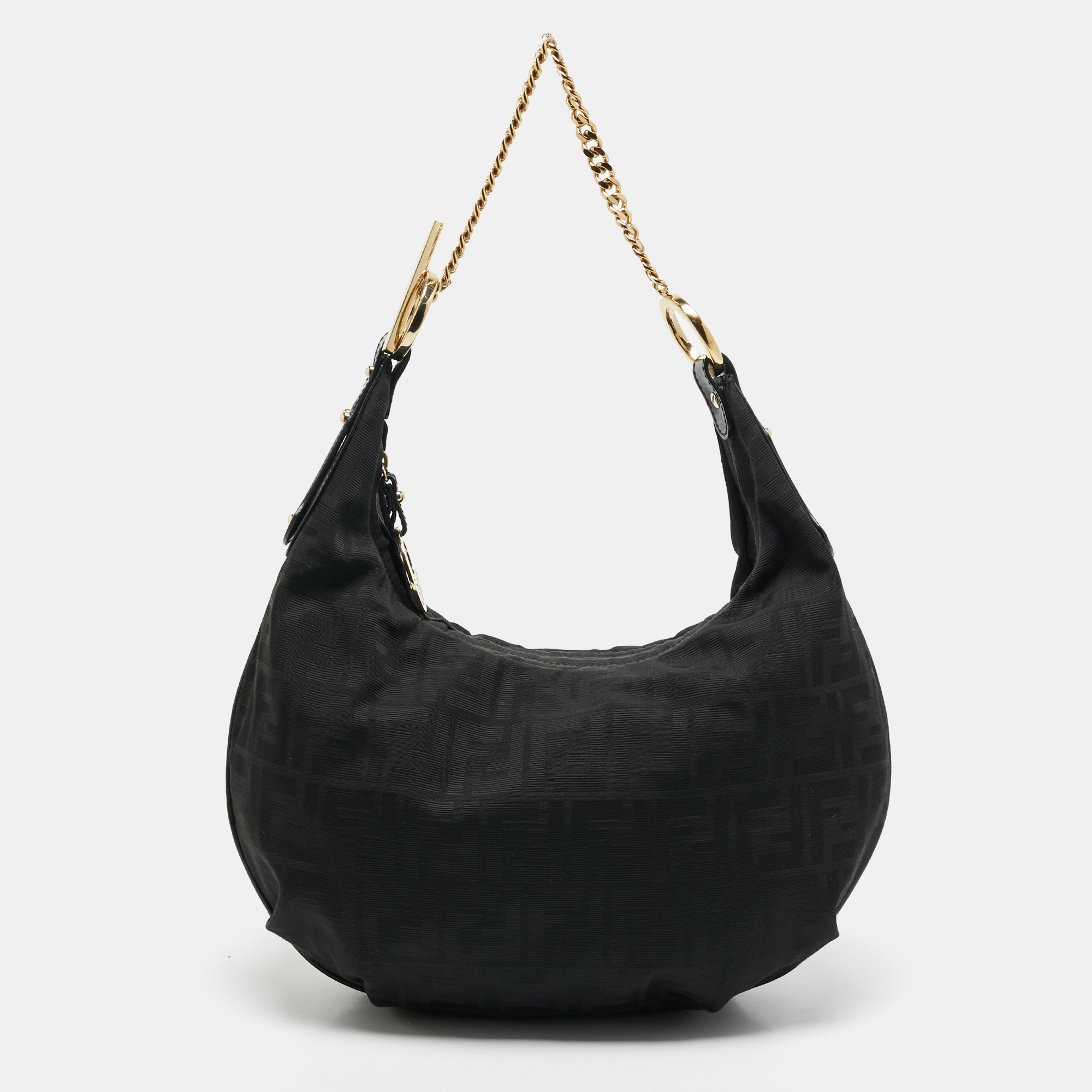

Fendi Black Zucca Canvas and Patent Leather Chef Chain Hobo