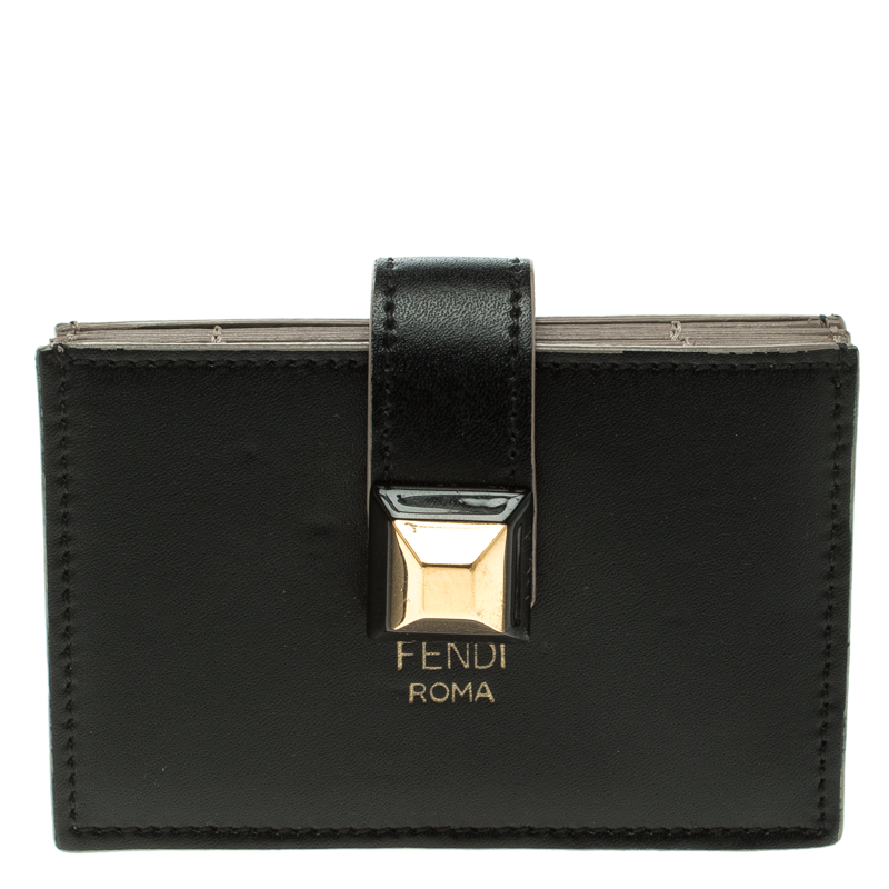Pre Owned Fendi Black Leather Accordion Wallet 