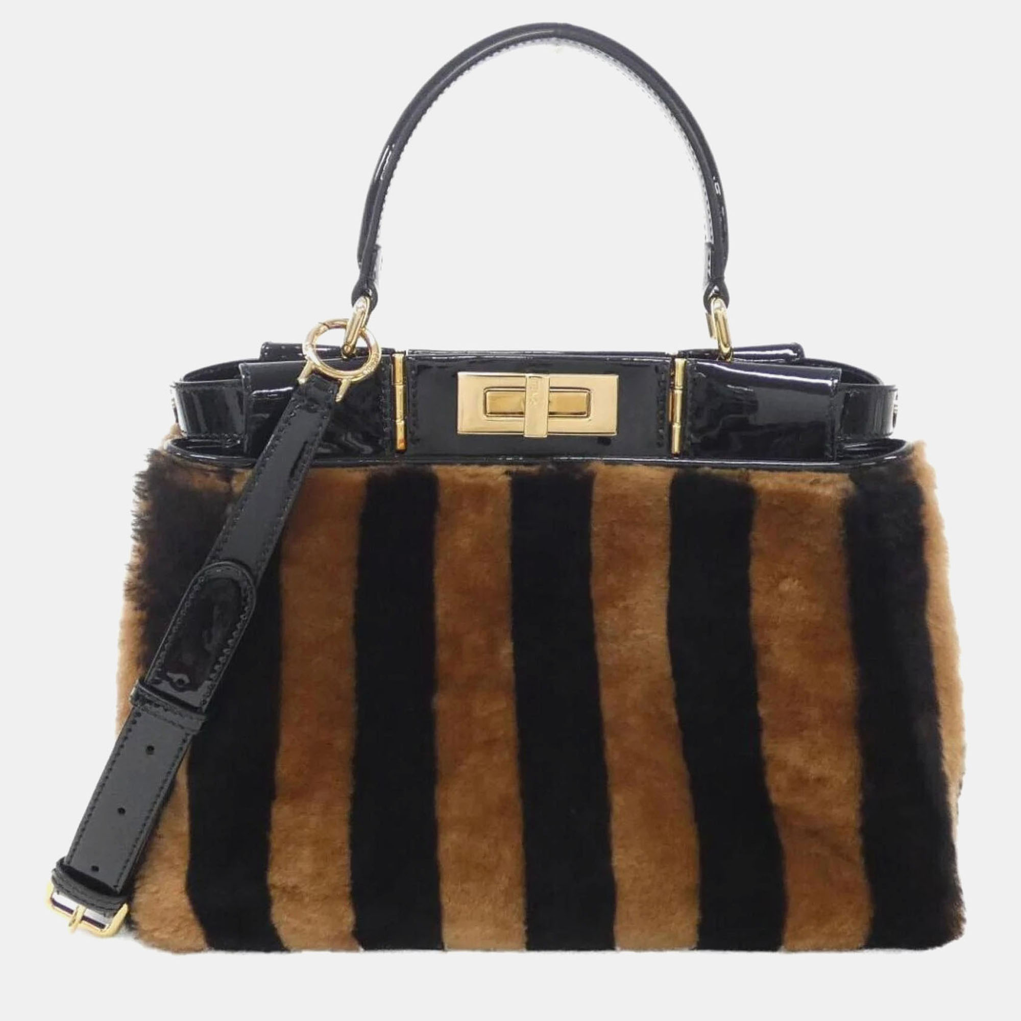 

Fendi Peekaboo Black/Brown Fur and Peekaboo Leather Satchel Bag