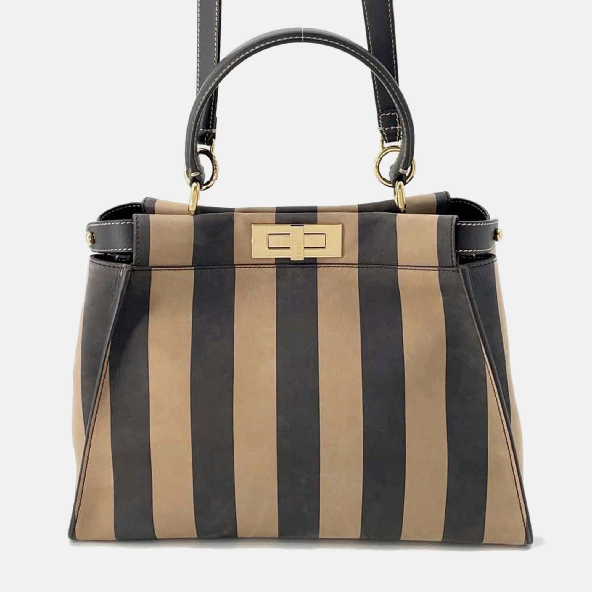 

Fendi Peekaboo Medium Black Brown Leather Tote Bag