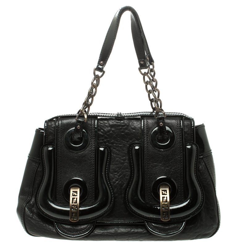 Pre Owned Fendi Black Leather B Bag