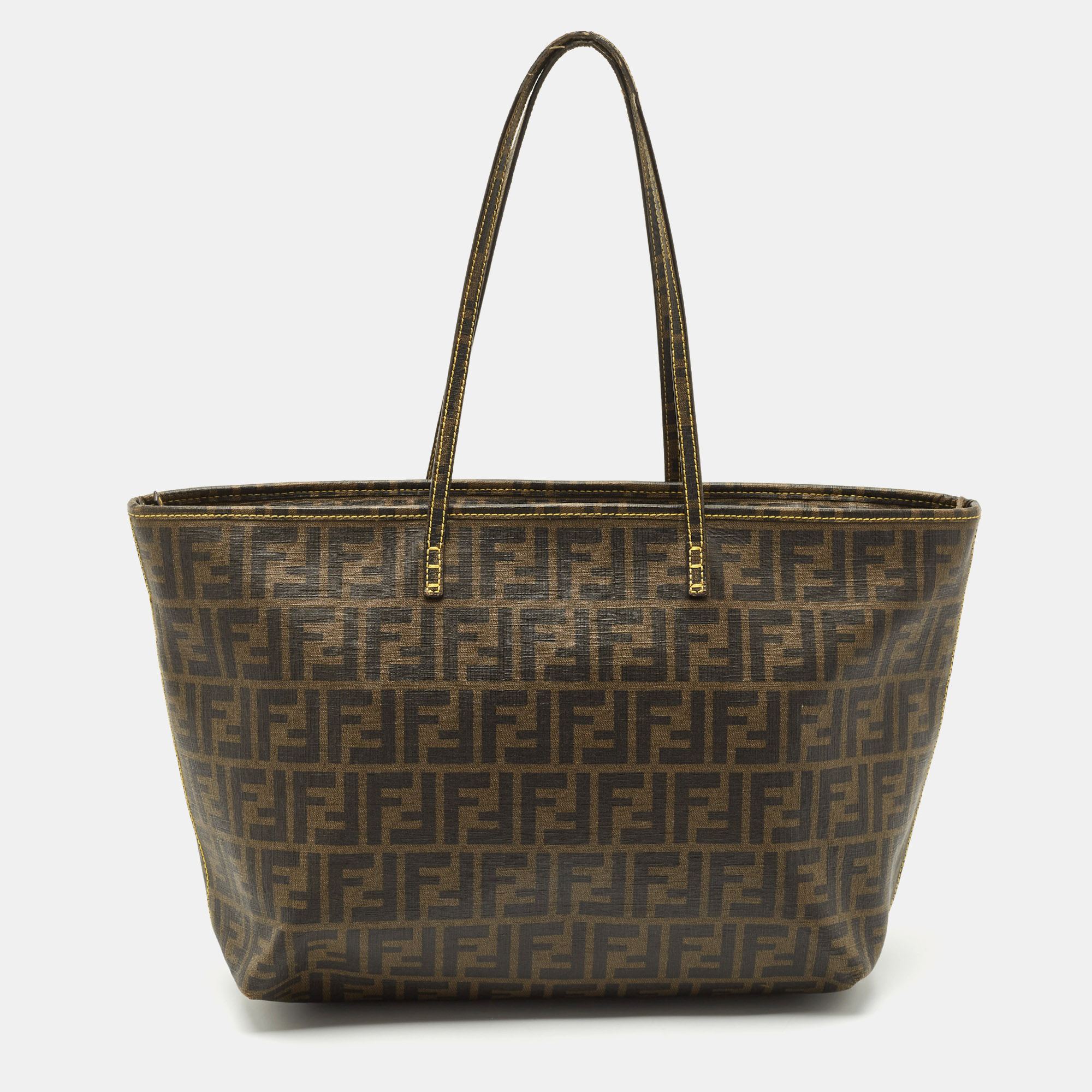 

Fendi Tobacco Zucca Coated Canvas  Roll Shopper Tote, Brown