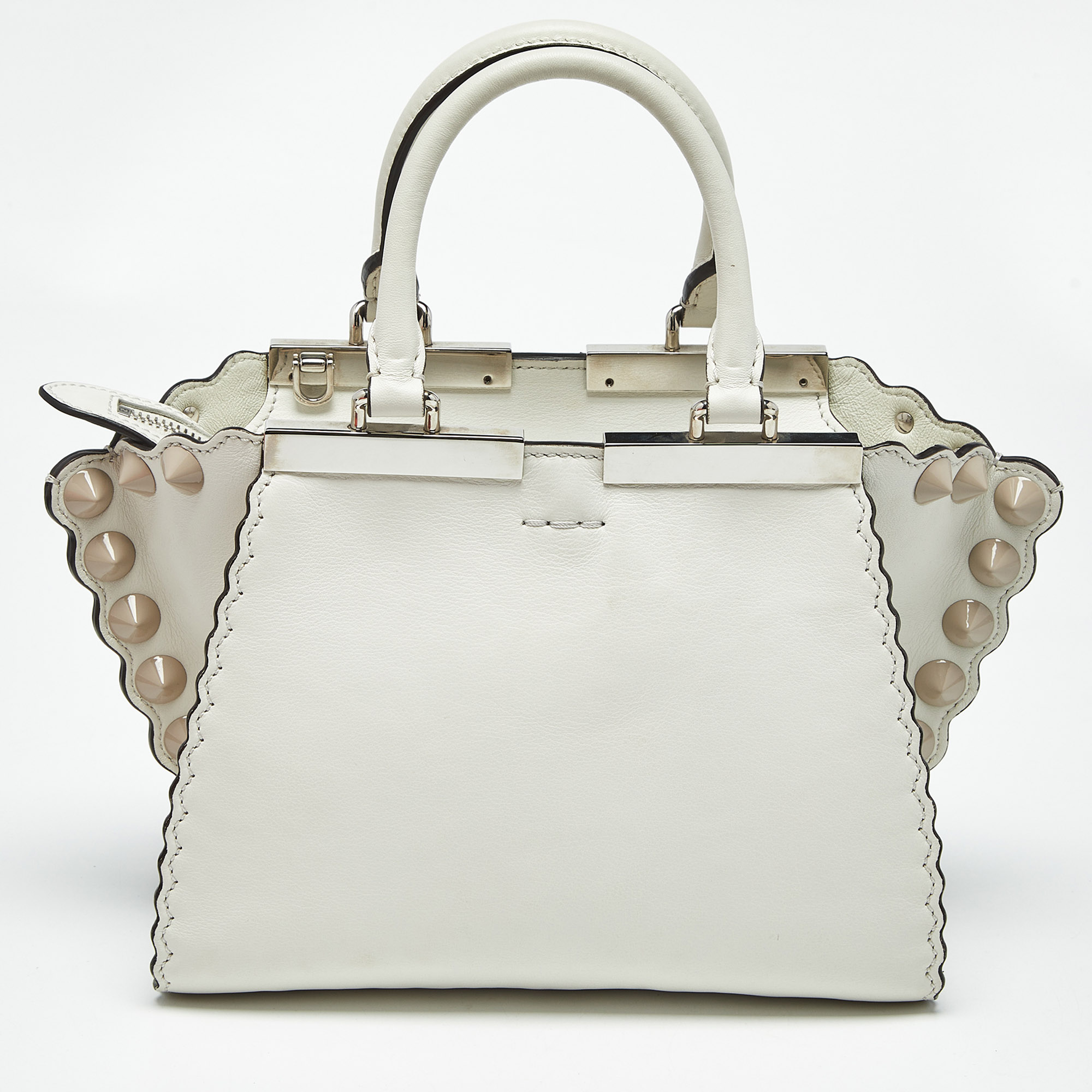 

Fendi White Leather Petite Studded 3Jours Tote