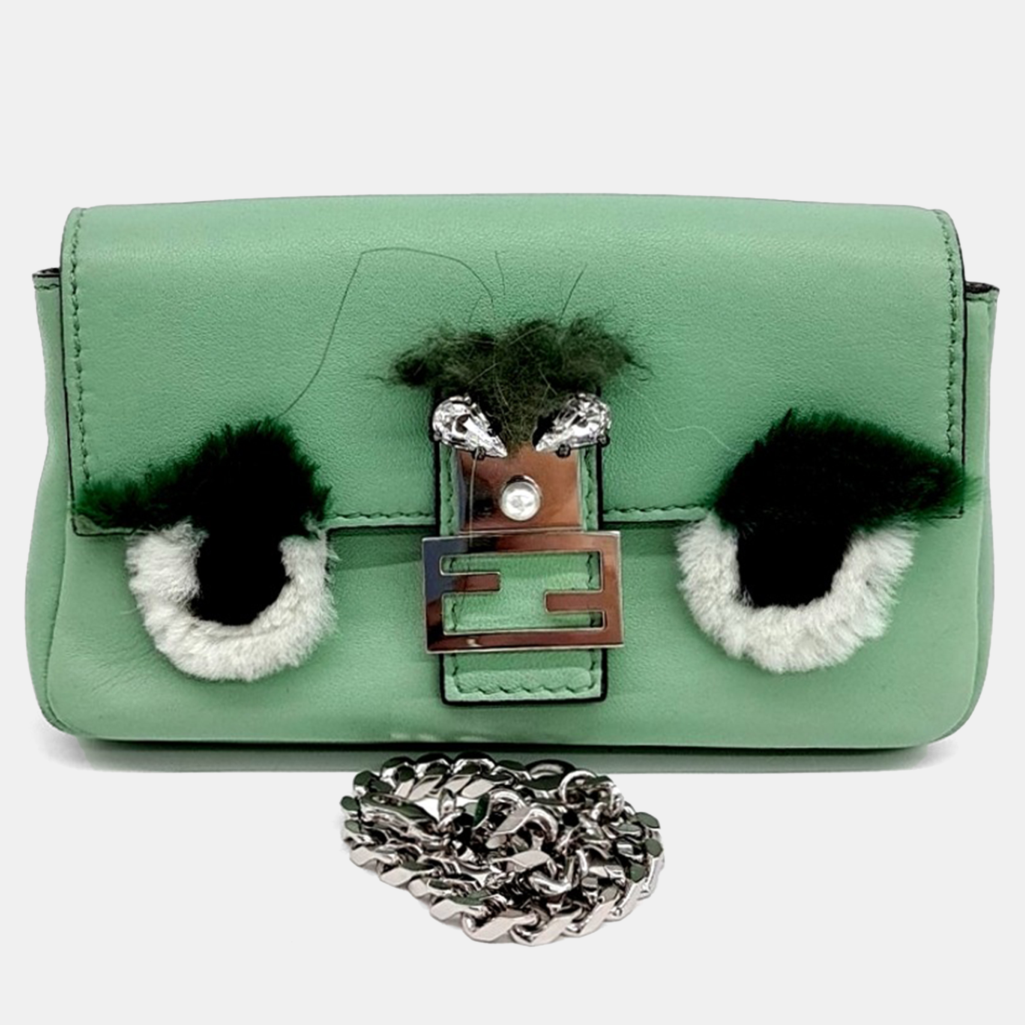 

Fendi Green Leather Monster Micro Baguette Bag