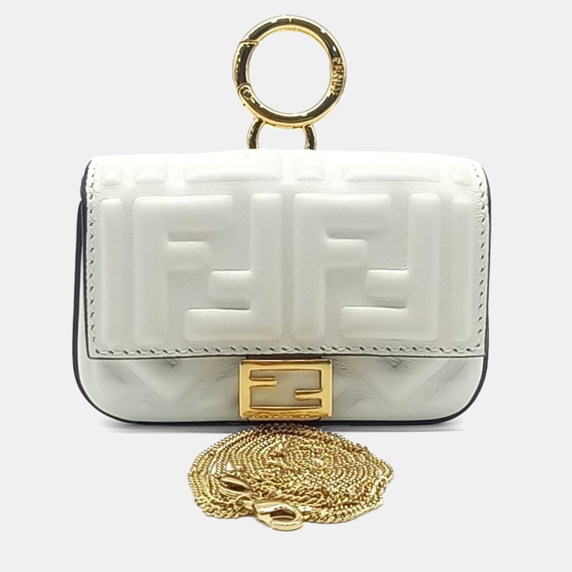 

Fendi White Leather Nano Baguette Bag Mini Crossbody Bag
