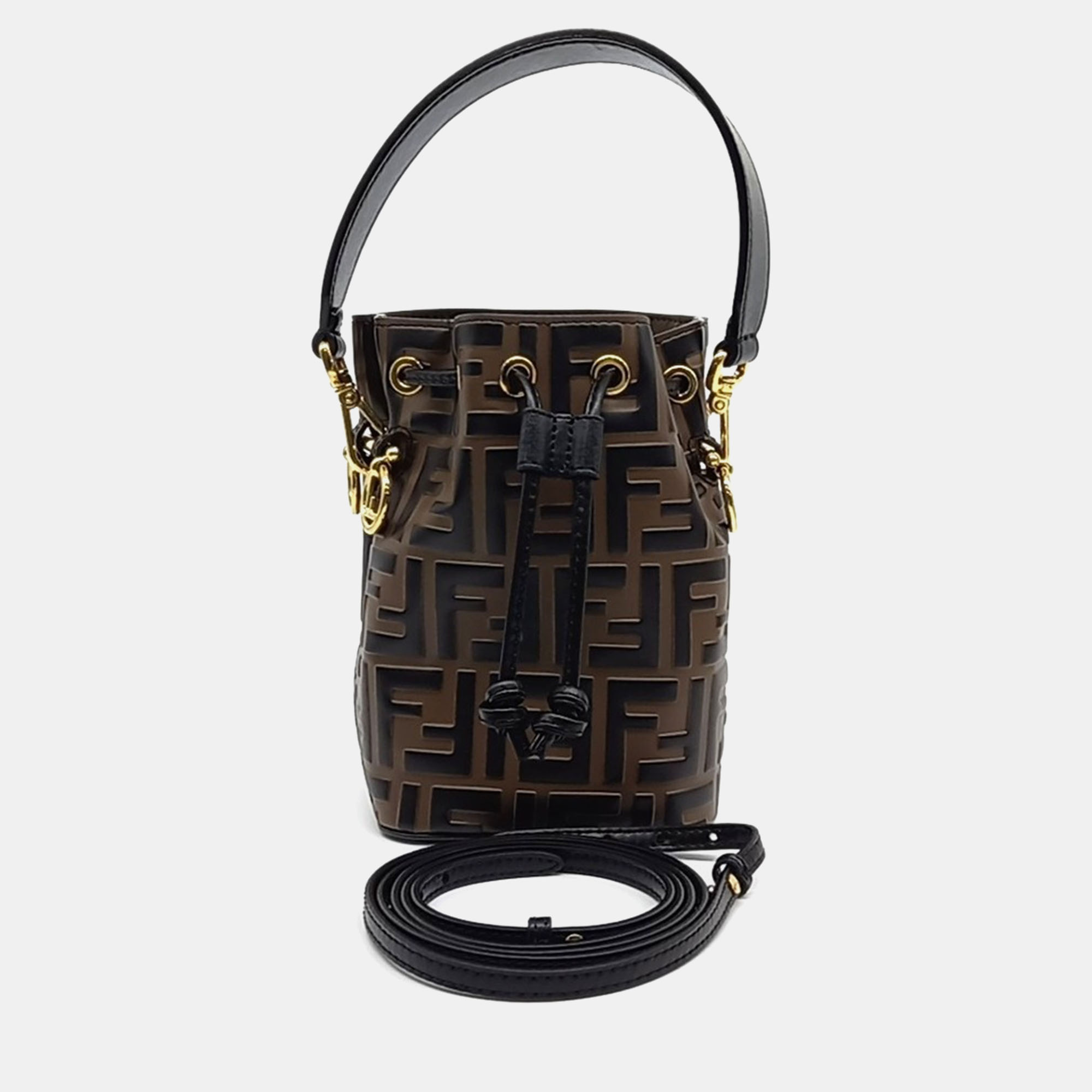 

Fendi Black Brown Leather Montrezo Bucket Bag Mini