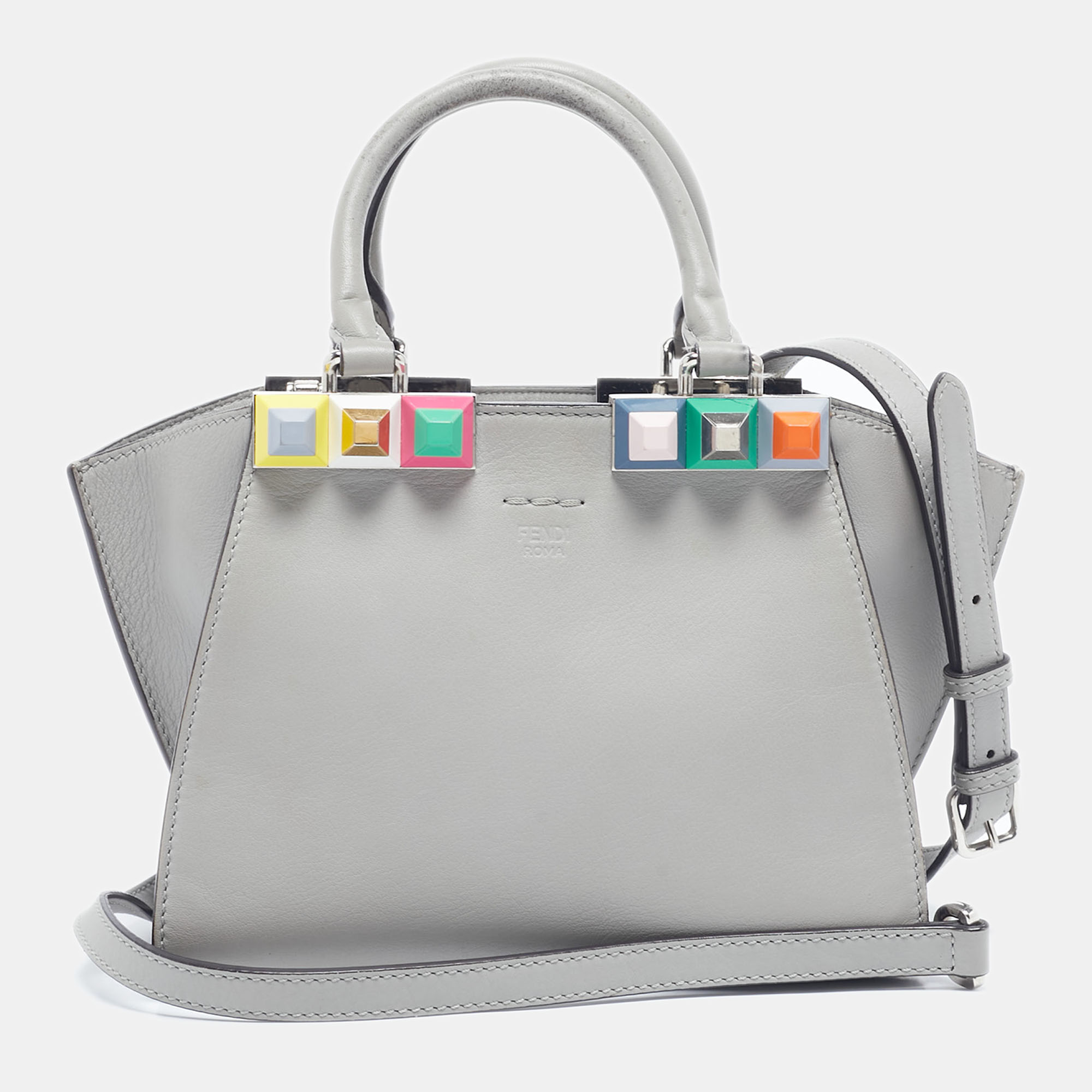 

Fendi Grey Leather Mini Studded 3Jours Tote