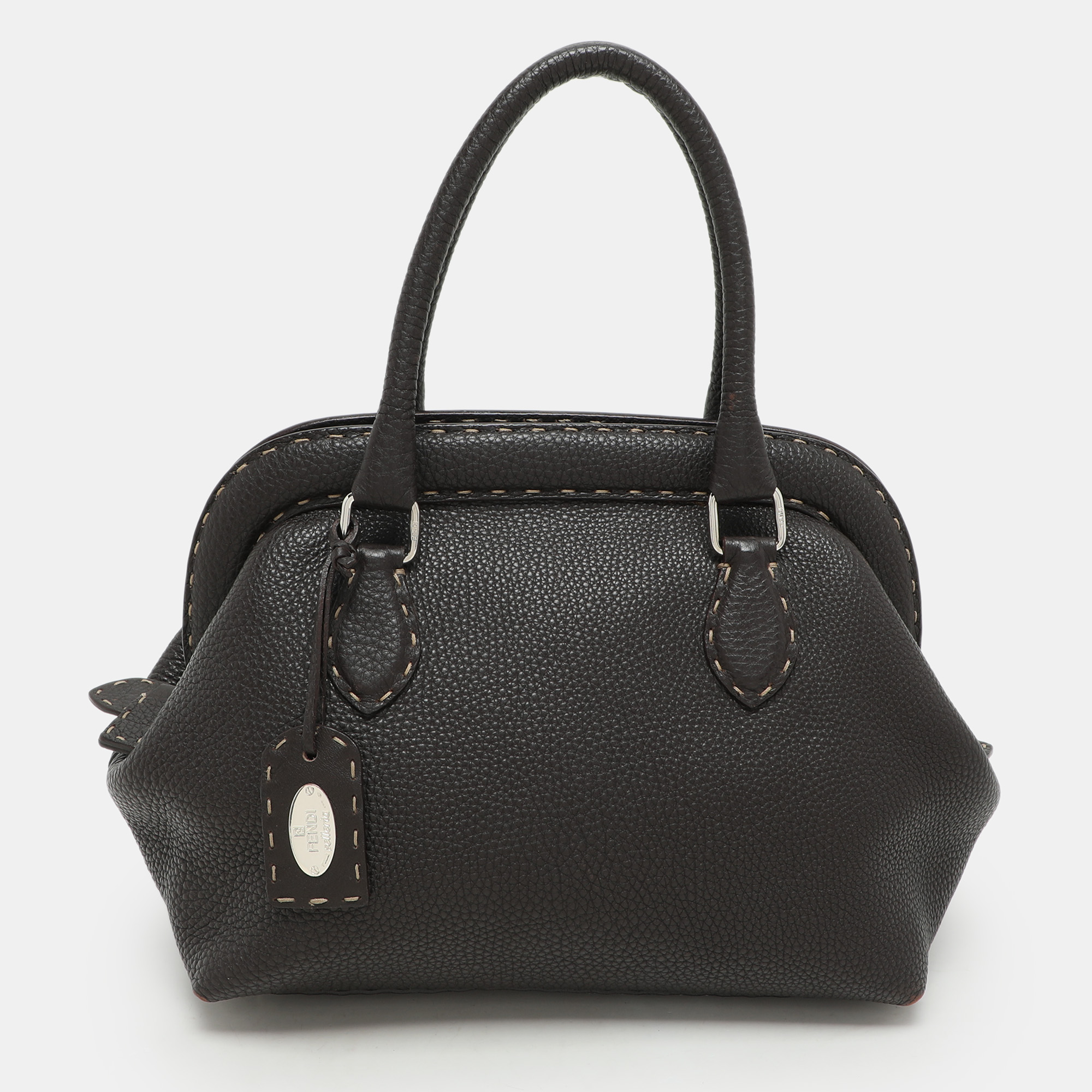 

Fendi Dark Brown Selleria Leather Adel Frame Satchel