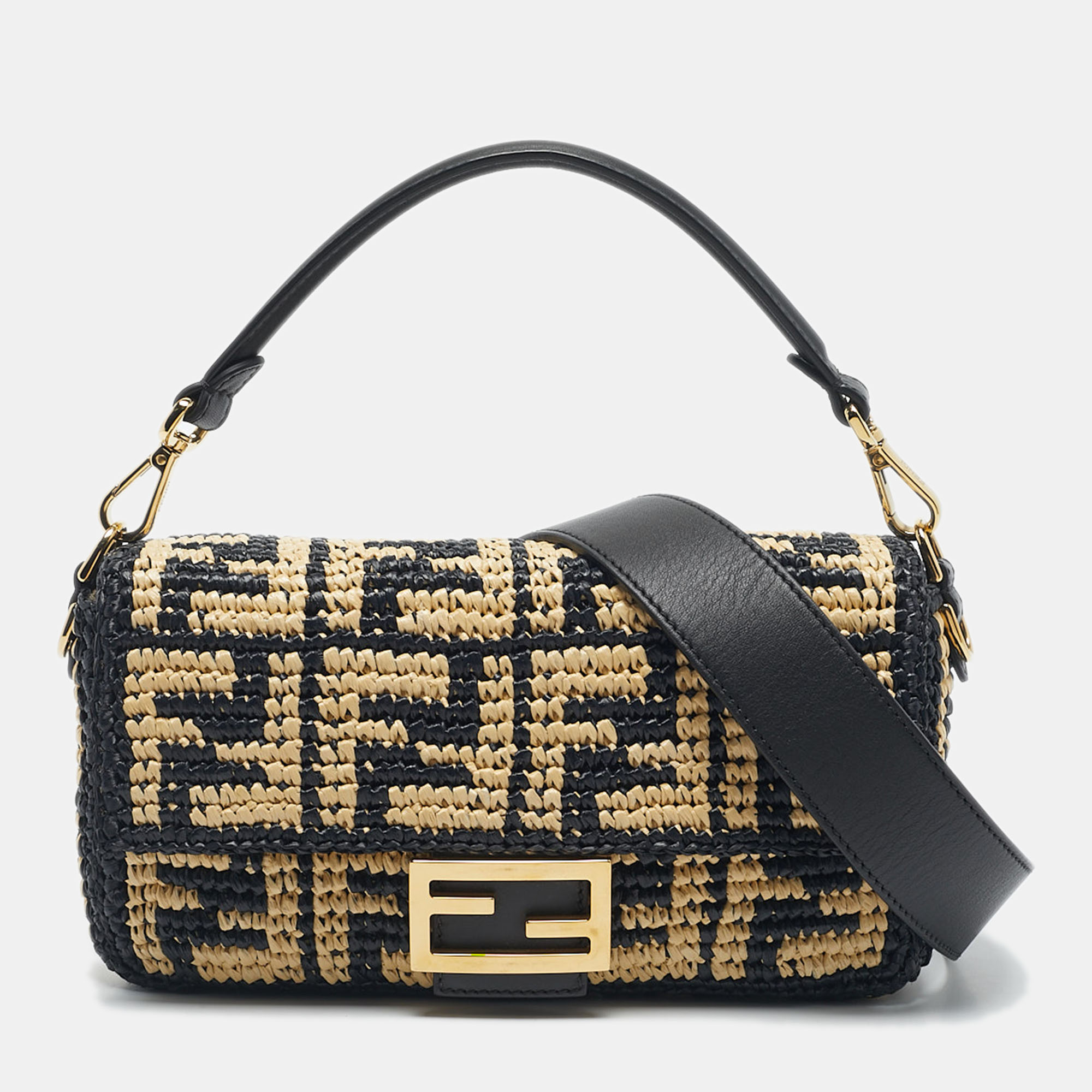 

Fendi Black/Natural FF Raffia  Baguette Bag