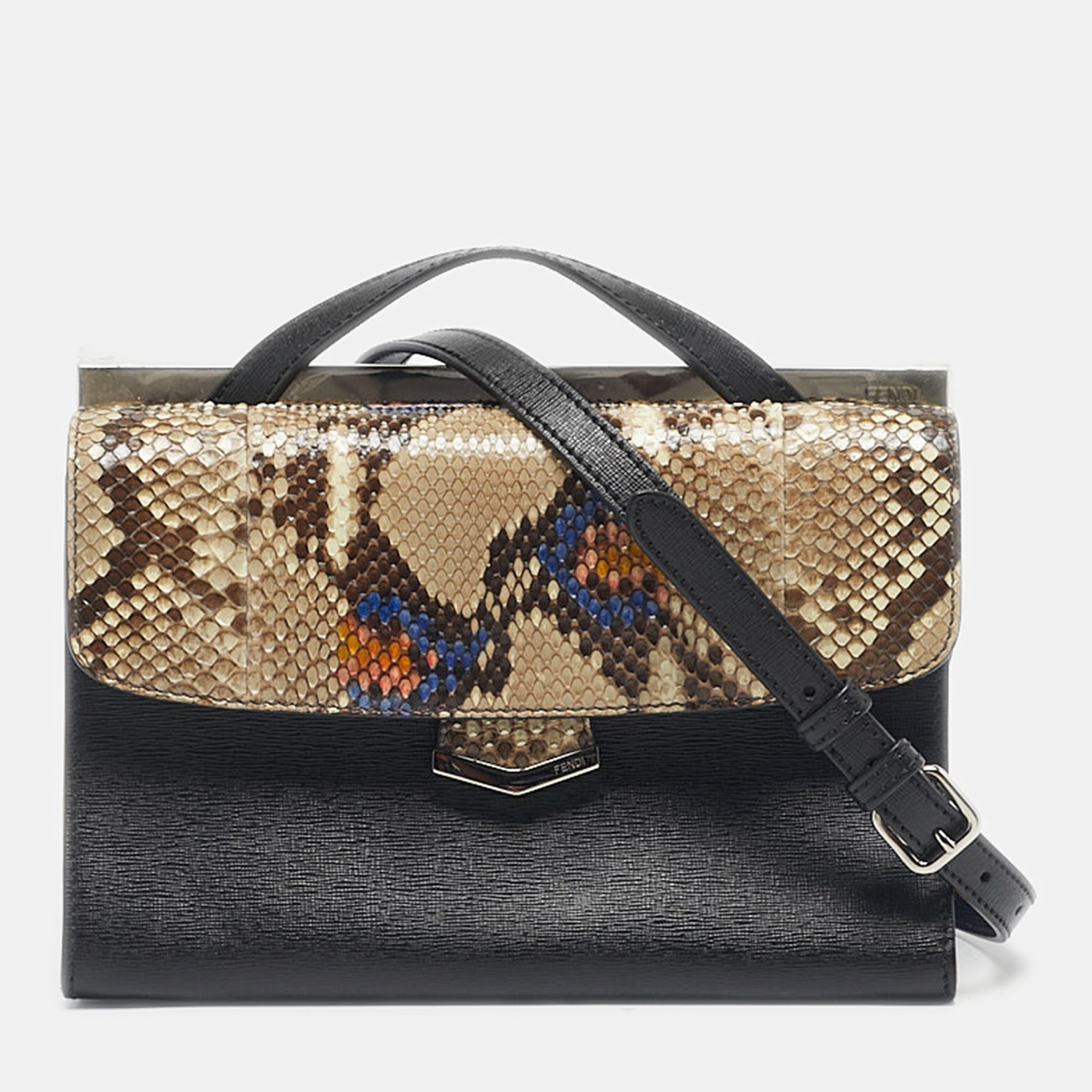 

Fendi Multicolor Leather and Python Mini Demi Jour Top Handle Bag