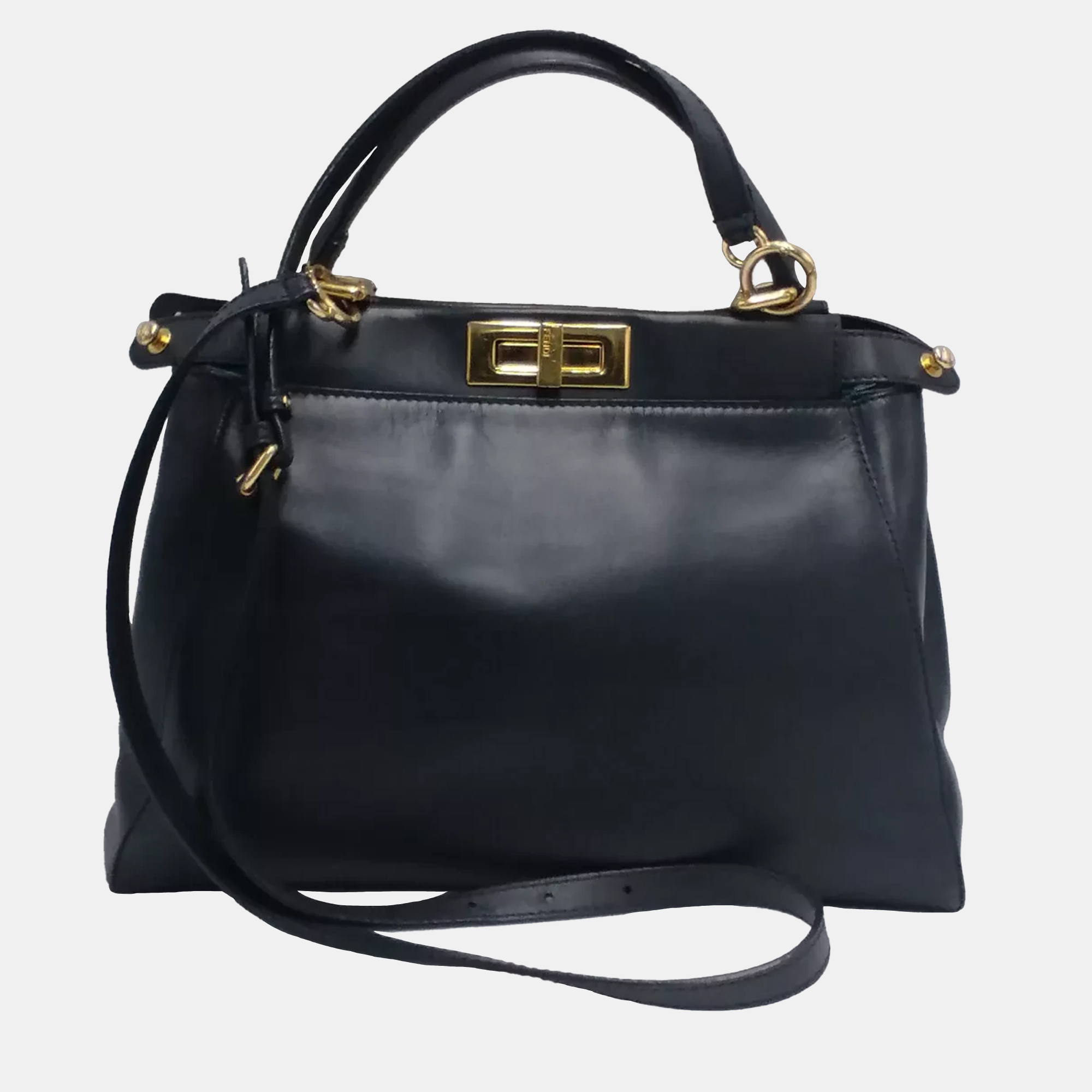 

Fendi Peekaboo Small Black Leather Top Handle Bag