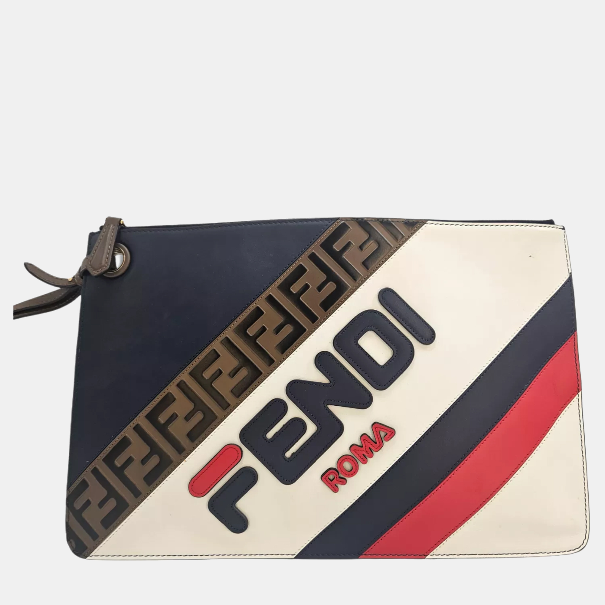 

Fendi Mania Clutch White Leather Pouch Bag, Multicolor