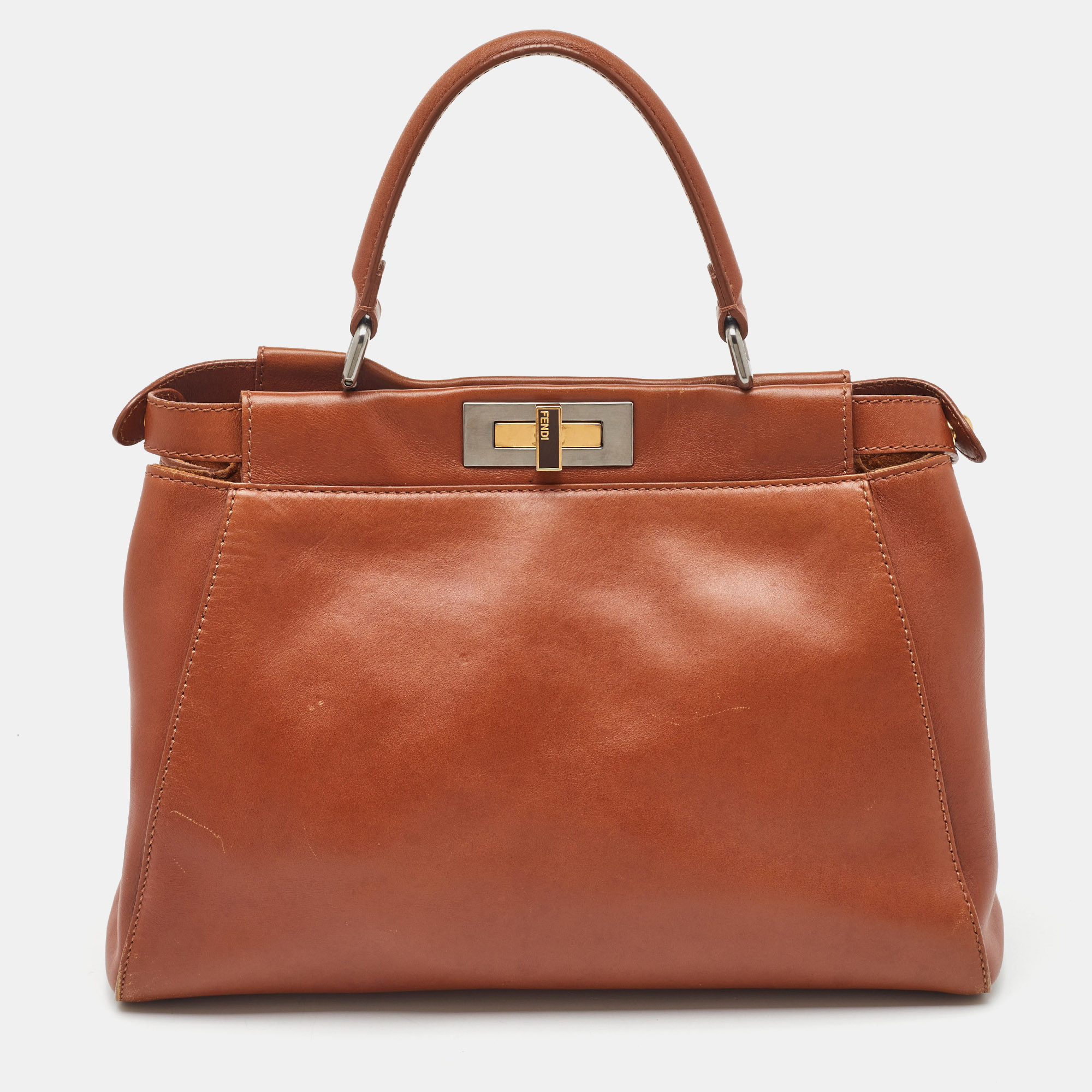 

Fendi Brown Leather  Peekaboo Top Handle Bag
