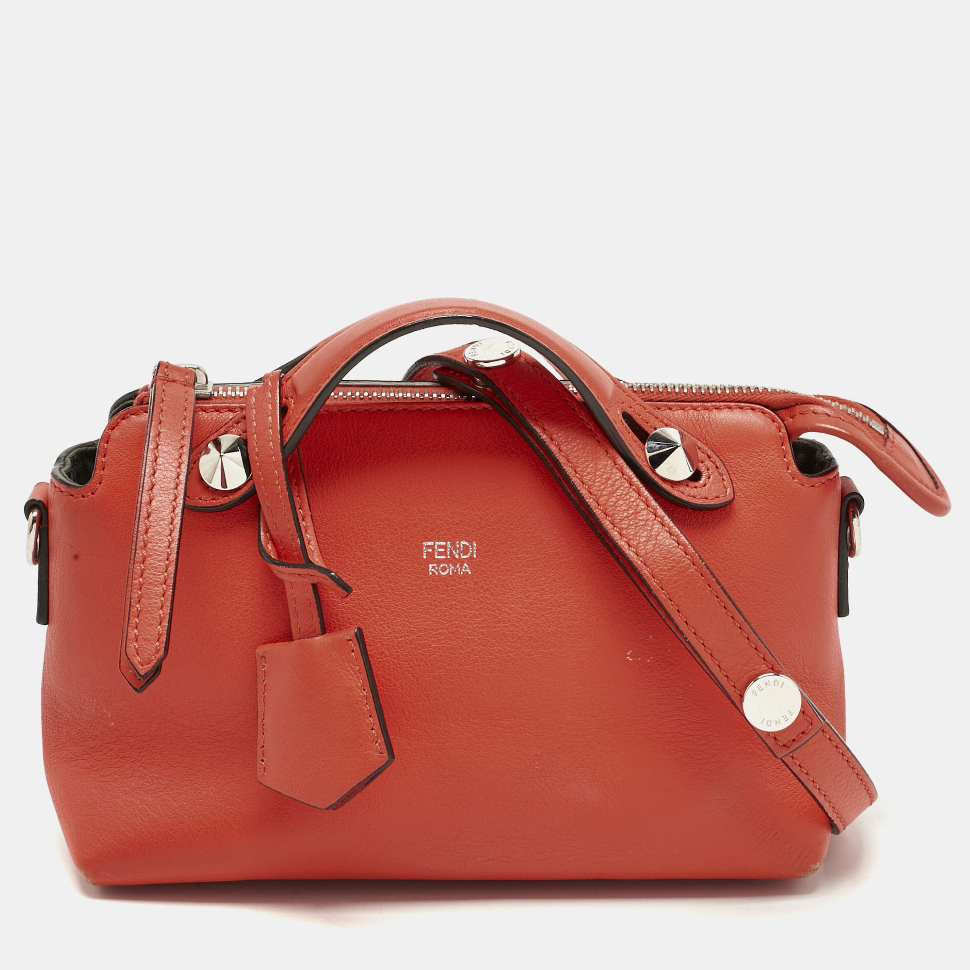 Pre-owned Fendi Orange Leather Mini By The Way Crossbody Bag