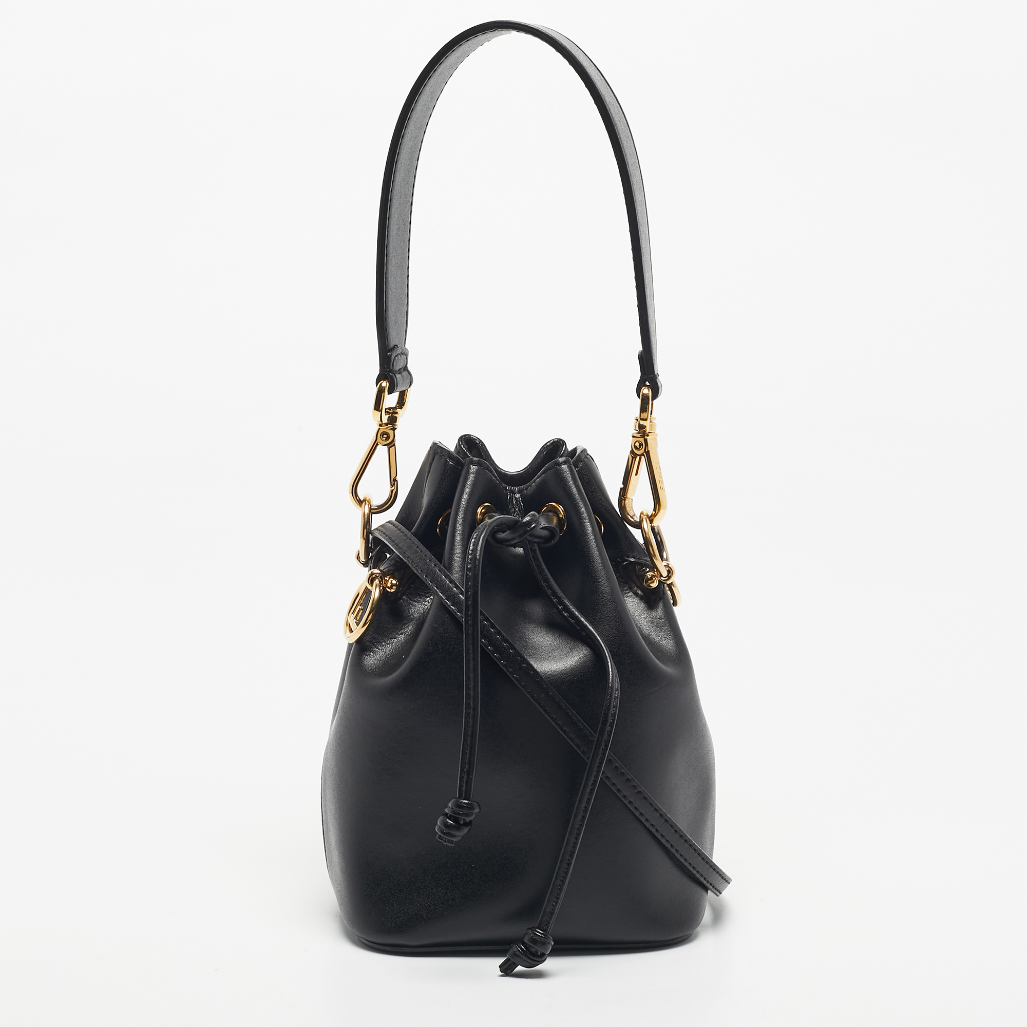 

Fendi Black Leather Mini Mon Tresor Drawstring Bucket Bag