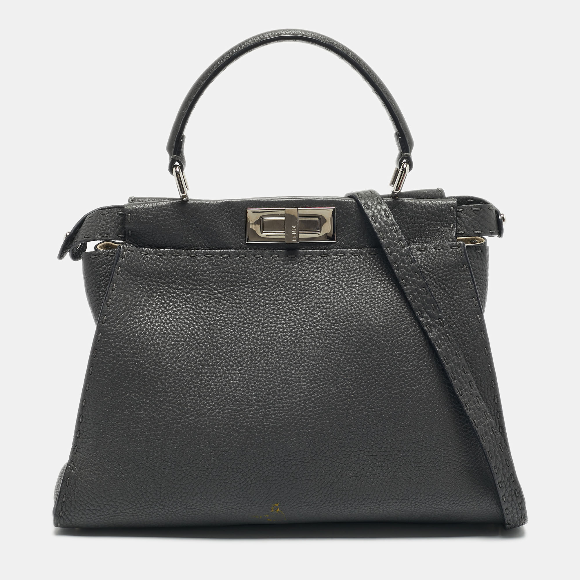 

Fendi Grey Leather  Peekaboo Top Handle Bag