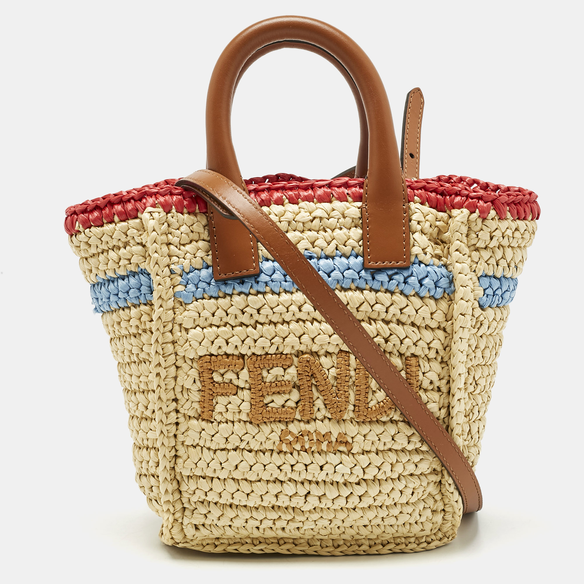 

Fendi Brown/Natural Raffia Mini Soft Sunshine Tote