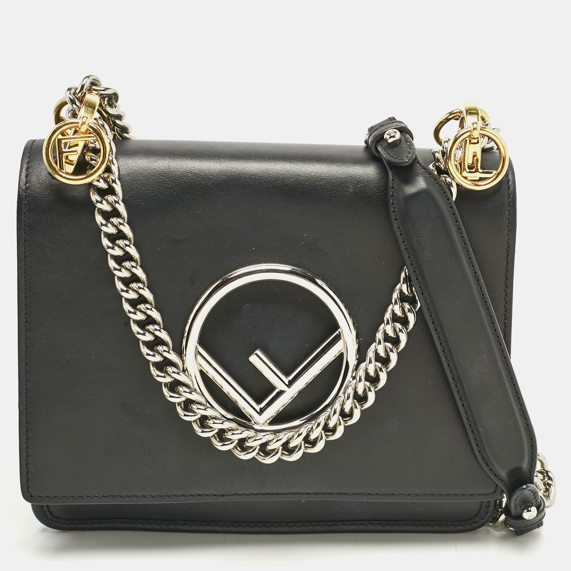 

Fendi Black Leather  Kan I F Shoulder Bag