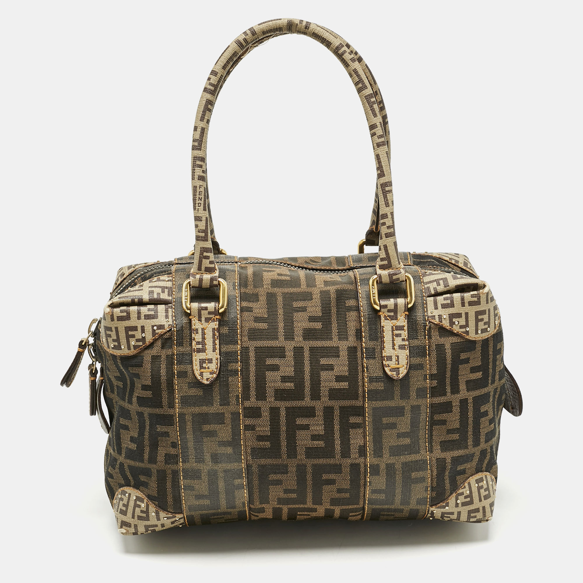 

Fendi Brown/Beige Zucca Nylon and Coated Canvas Mixed Media Boston Bag