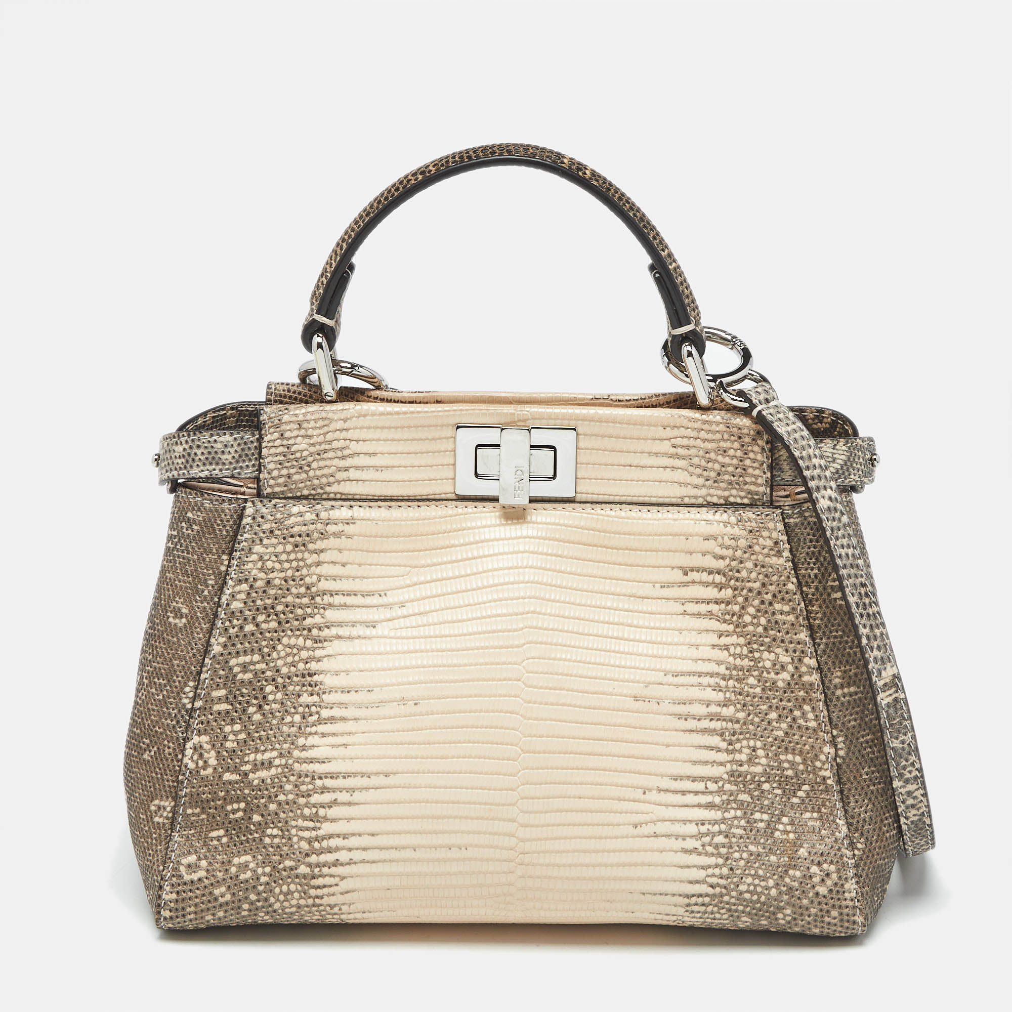 

Fendi Beige/Blush Pink Lizard Mini Peekaboo Top Handle Bag