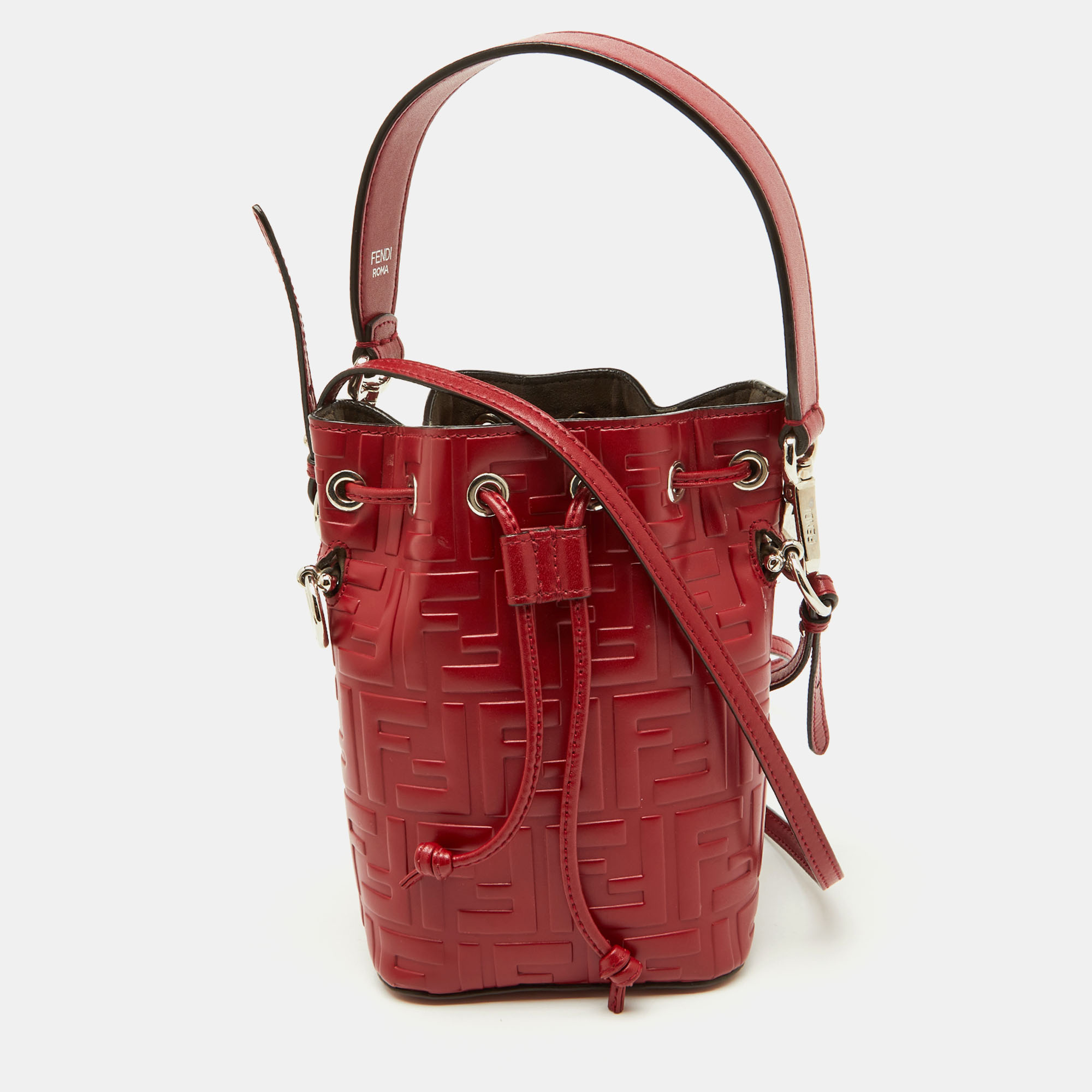 Pre-owned Fendi Red Zucca Leather Mini Mon Tresor Bucket Bag