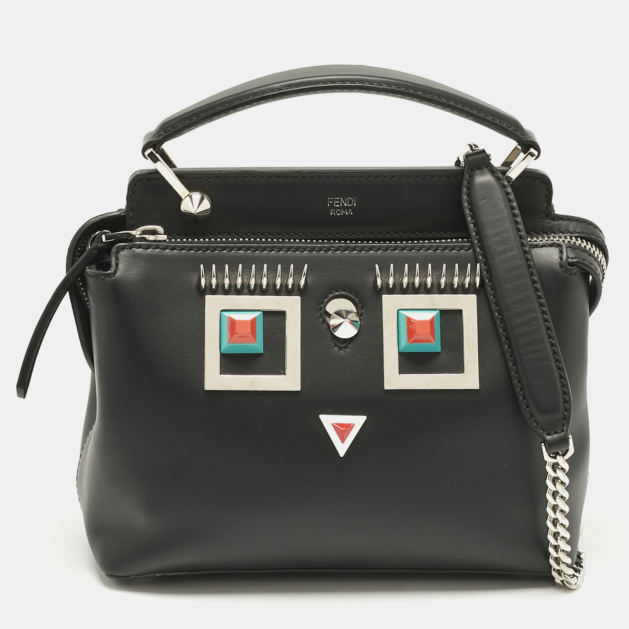 

Fendi Black Leather  Hypnoteyes Dotcom Top Handle Bag