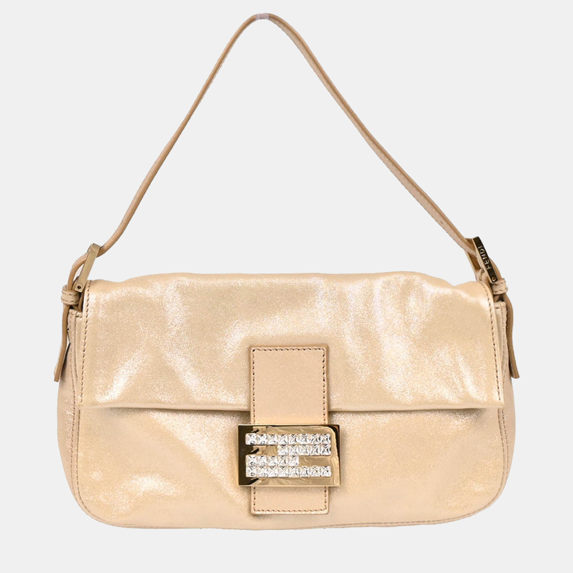 

Fendi Baguette Metallic Leather Handbag, White