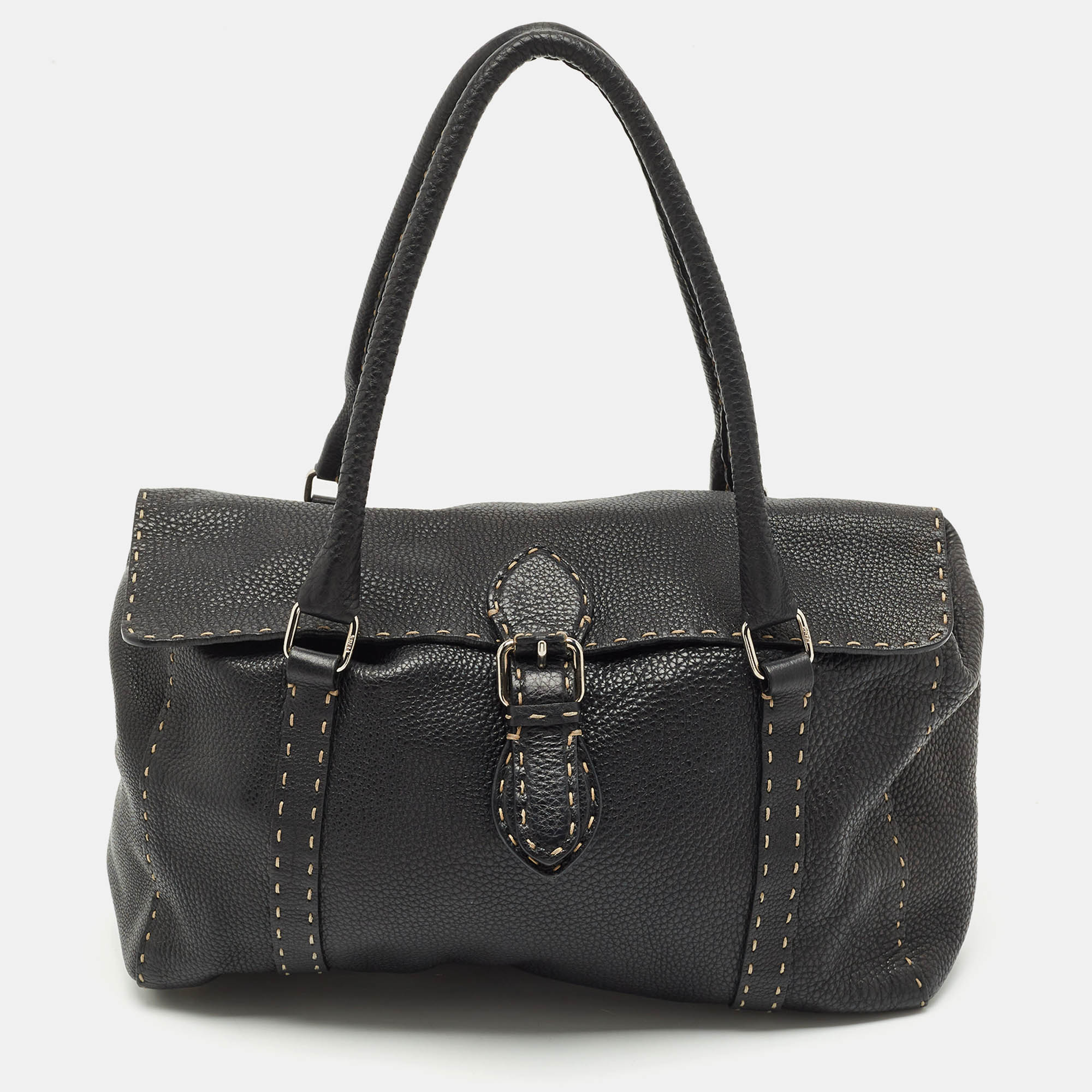 

Fendi Black Selleria Leather Large Linda Satchel