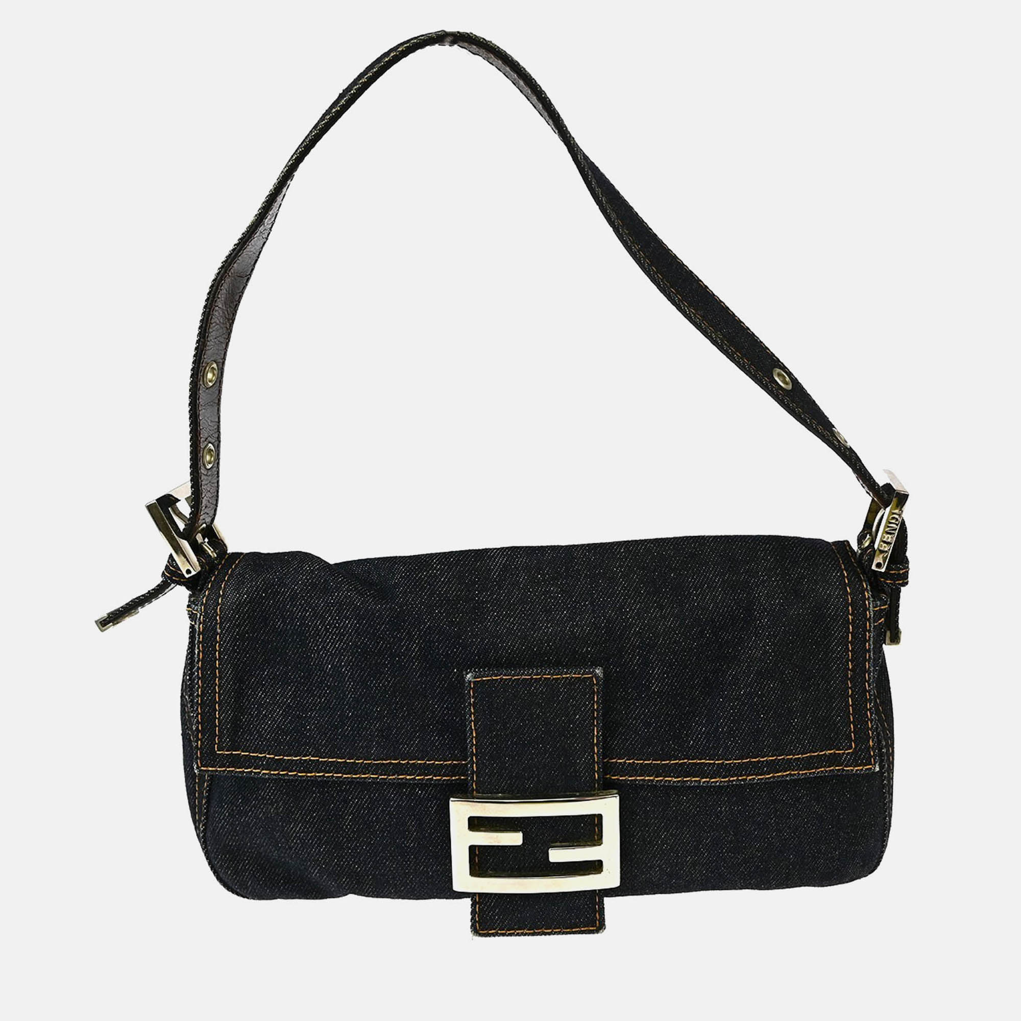 Pre-owned Fendi Blue Denim Baguette Handbag