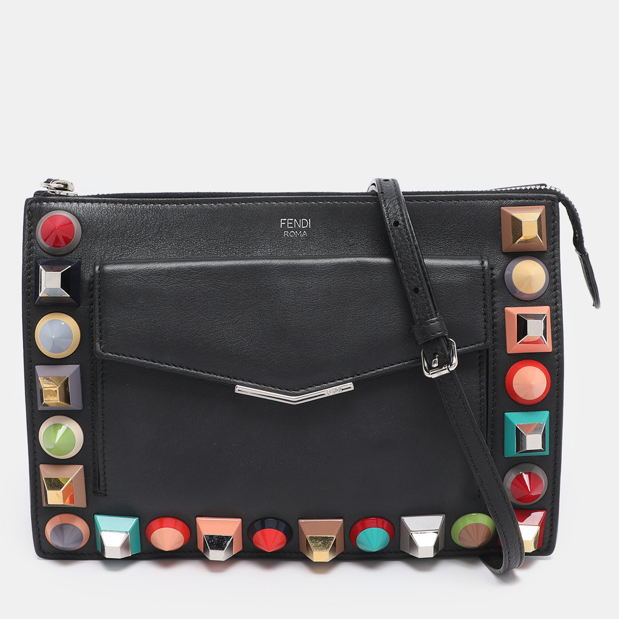 

Fendi Black Leather Rainbow Stud Crossbody Bag