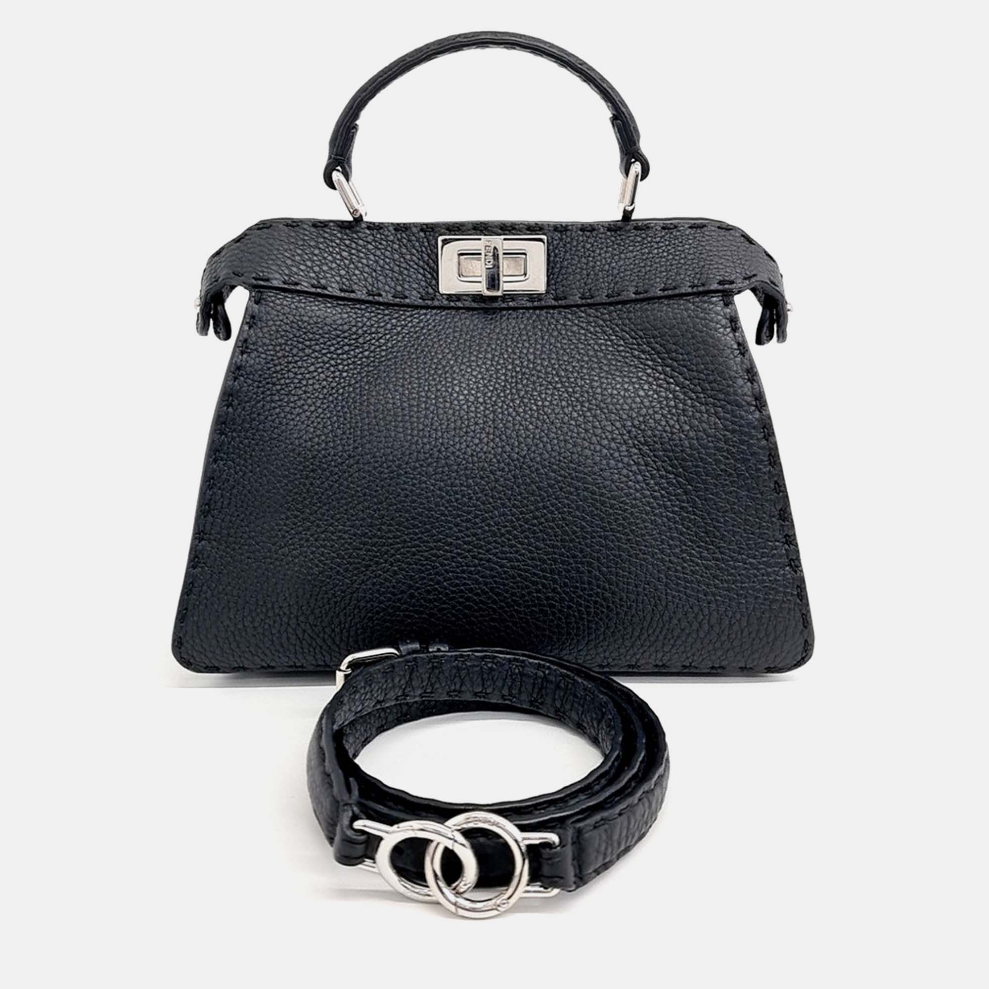 

Fendi Black Leather Selleria Peekaboo I SEE U Small Bag