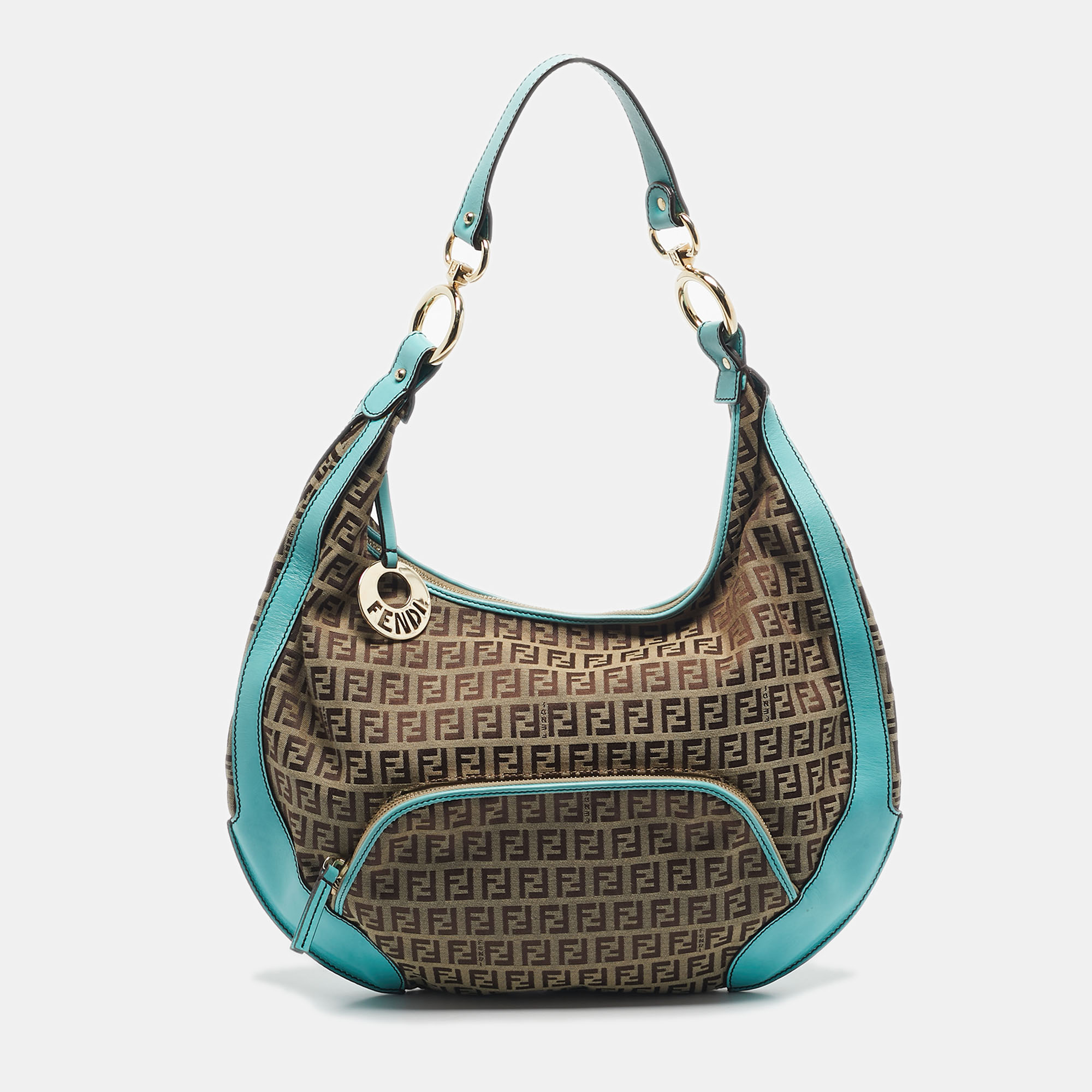 

Fendi Blue/Beige Zucchino Canvas and Leather Pocket Chef Hobo