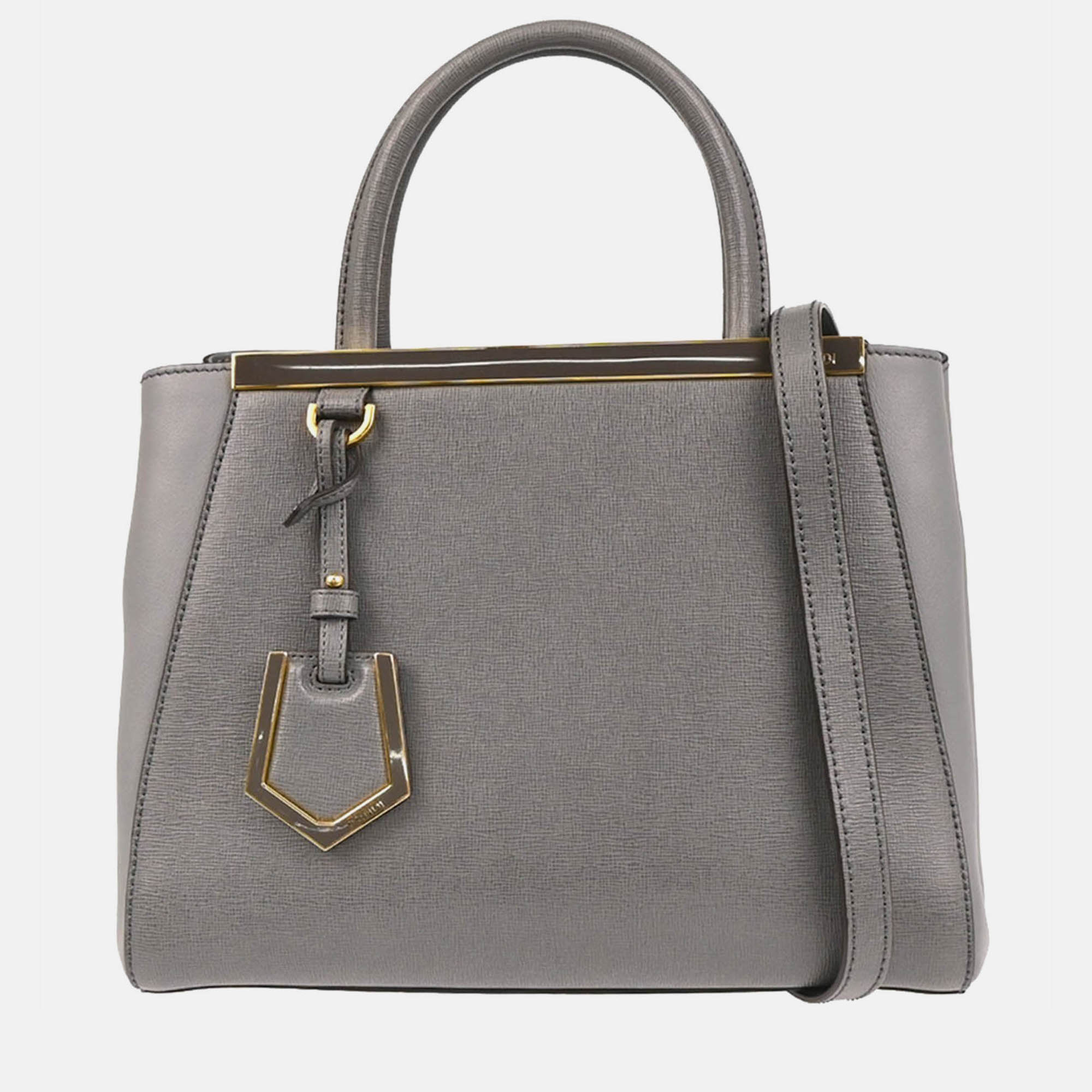 

Fendi Petite 2Jours Gray Leather Tote Bag, Grey