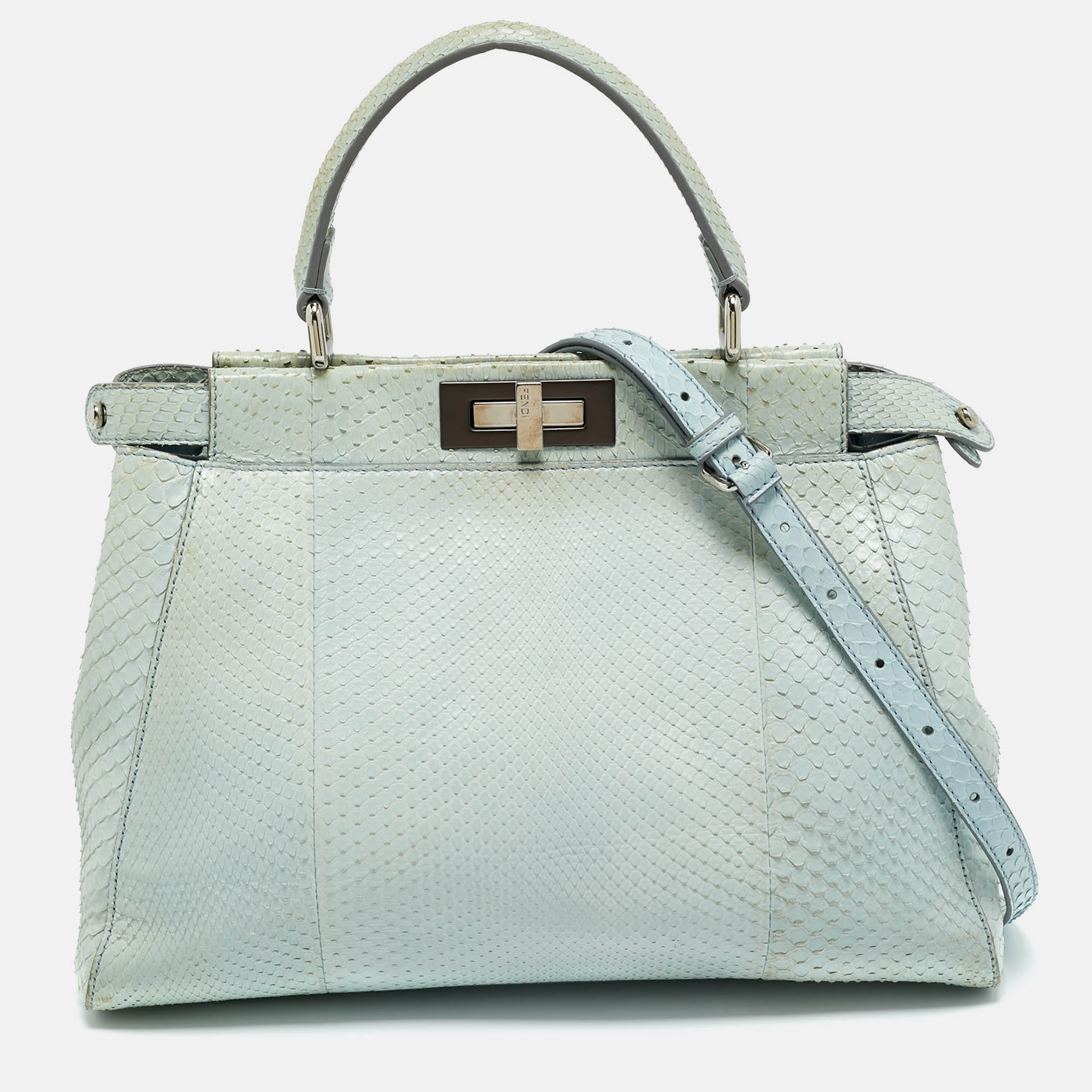 

Fendi Light Blue Python Regular Peekaboo Top Handle Bag