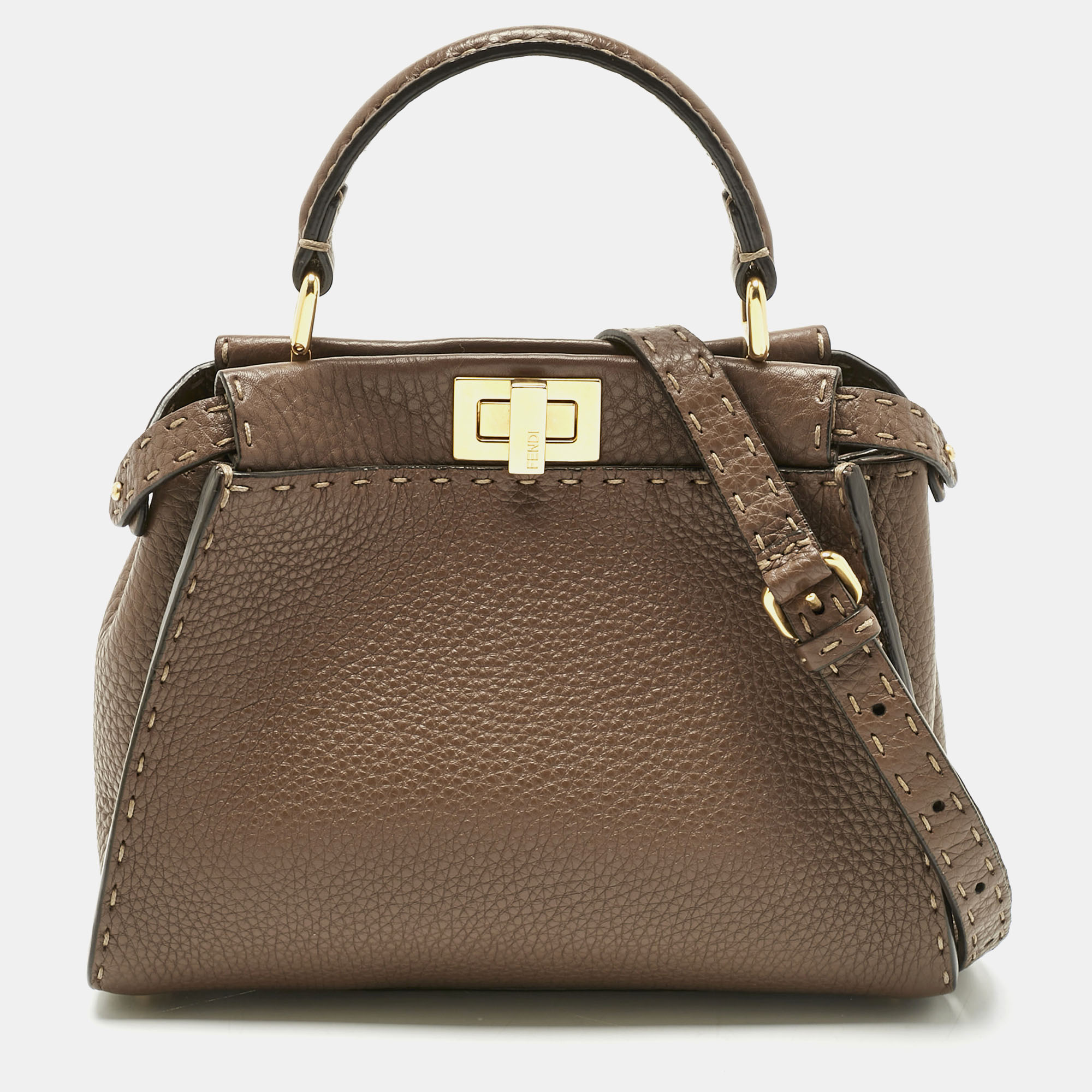 

Fendi Brown Selleria Leather Mini Peekaboo Top Handle Bag